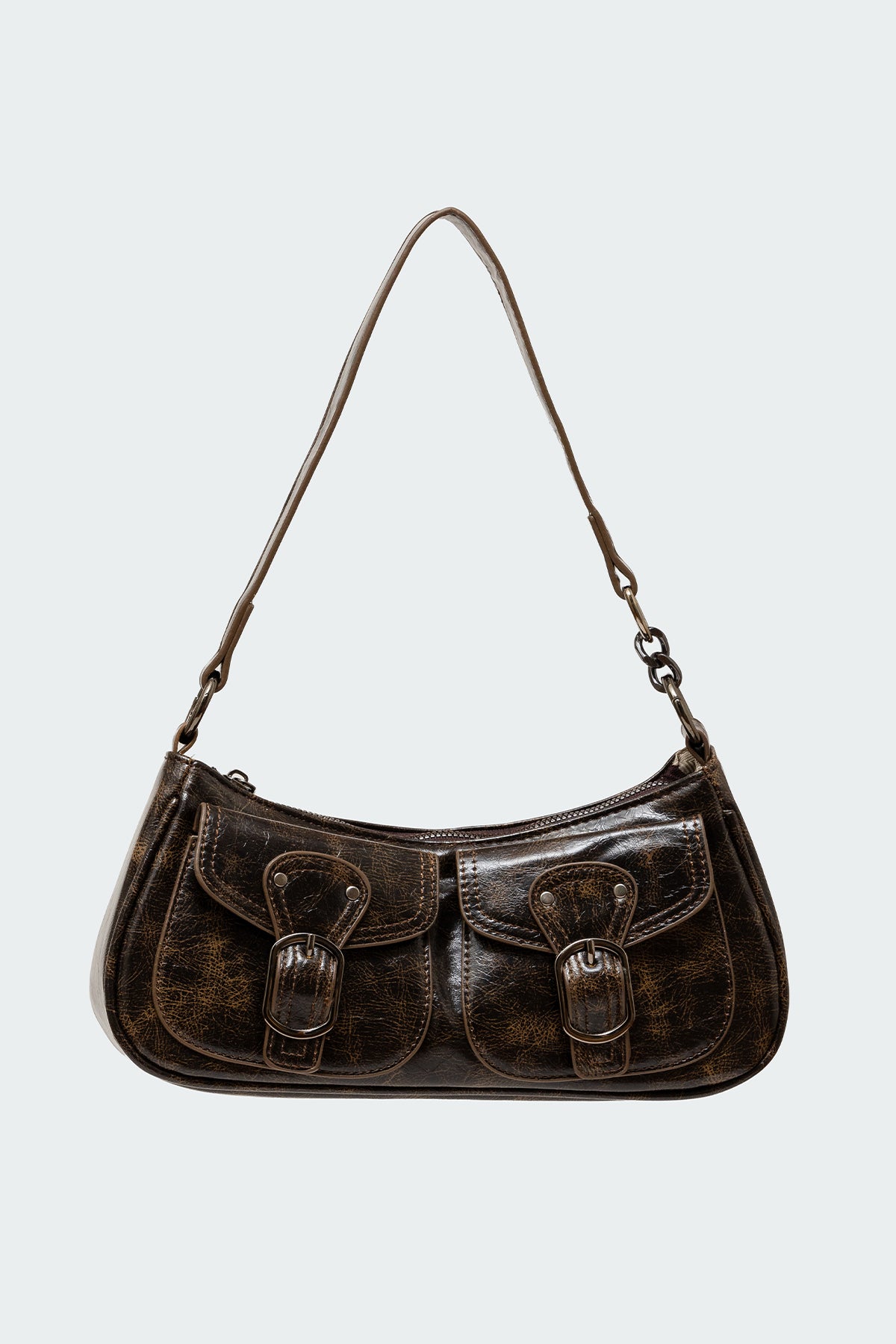 Distressed Faux Leather Buckle Bag-Juice Dress