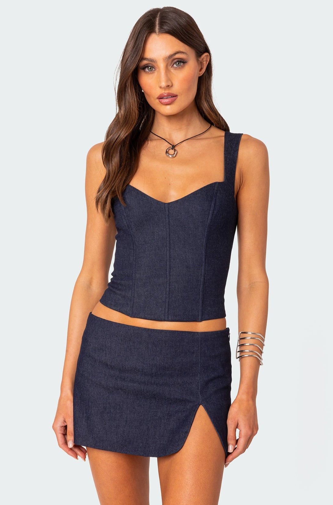 Jemma Lace Up Denim Corset-Juice Dress