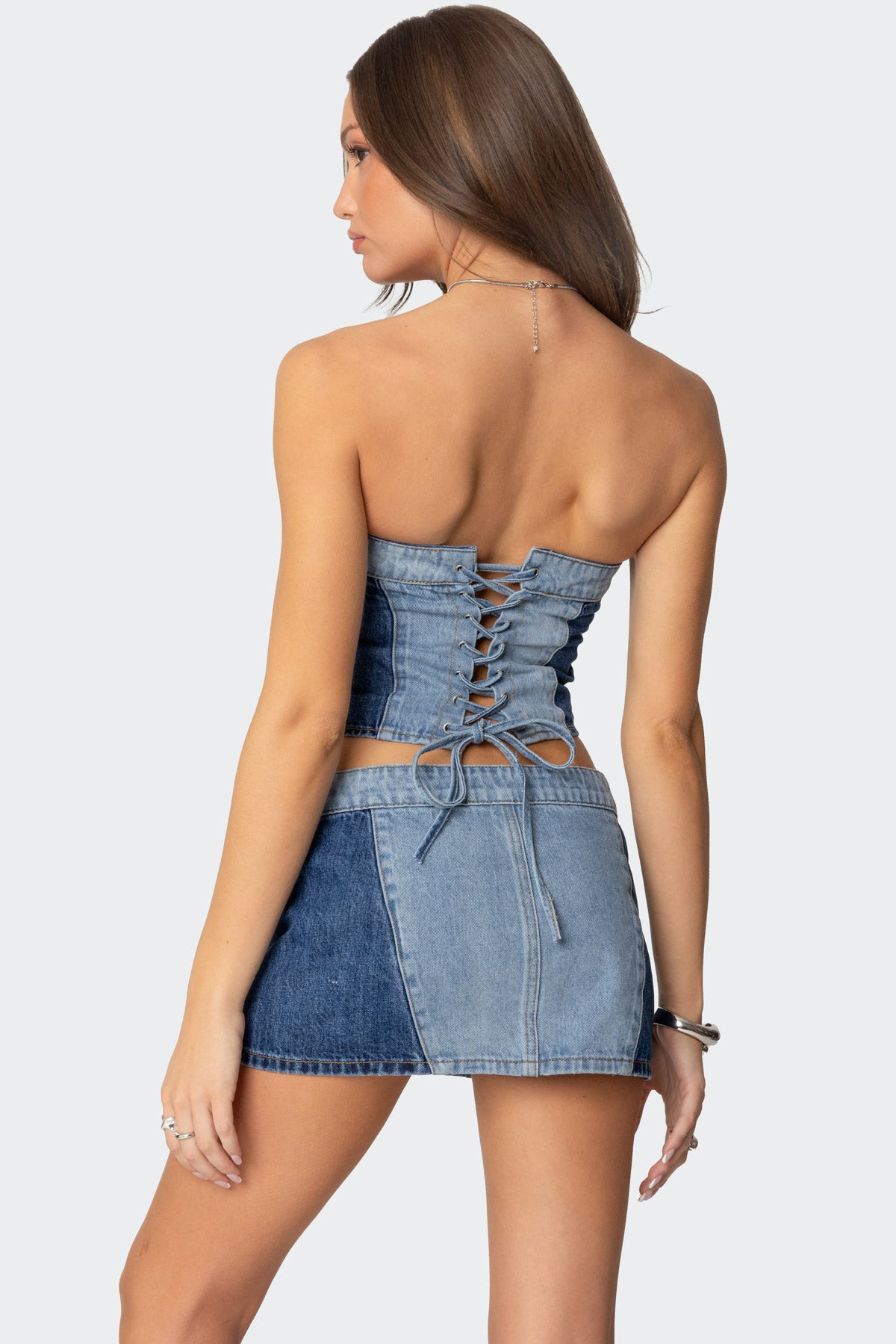 Reni Contrast Denim Zip Up Corset-Juice Dress