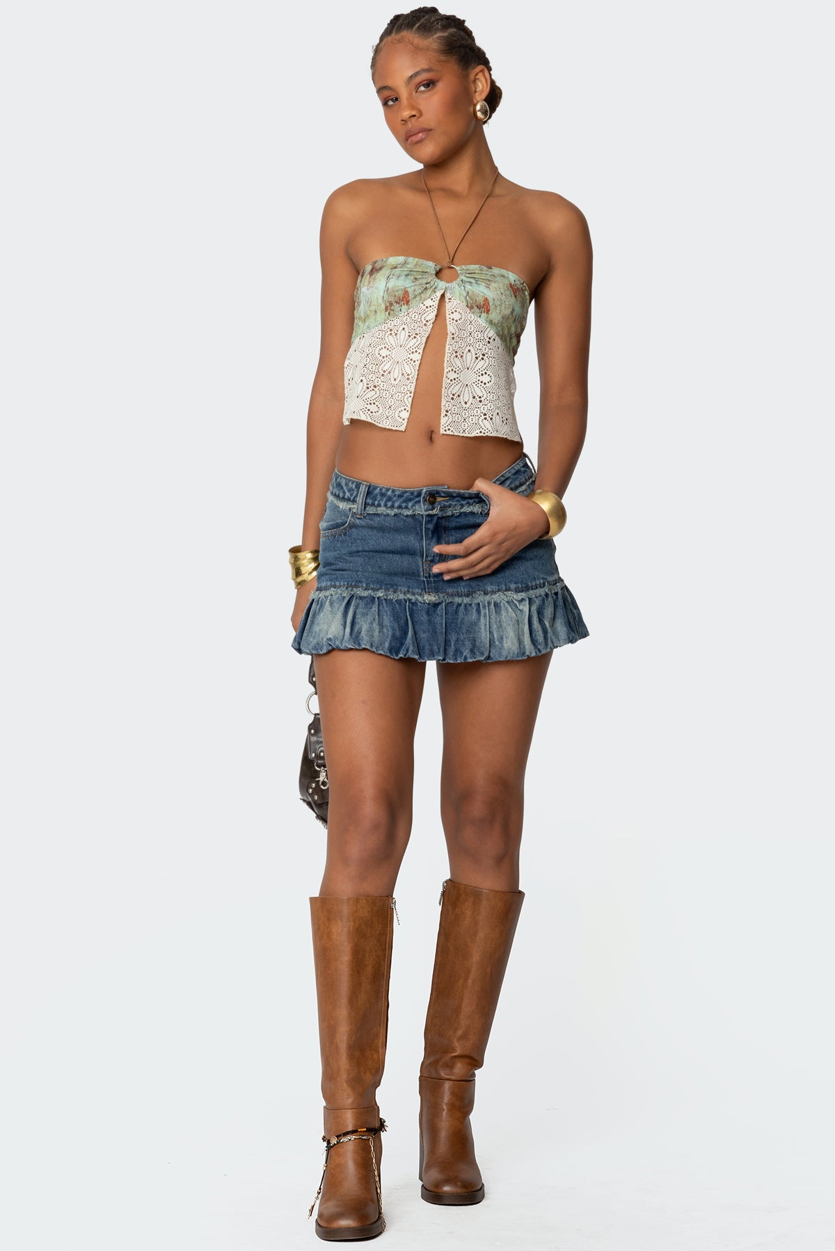 Bubble Hem Denim Mini Skirt-Juice Dress