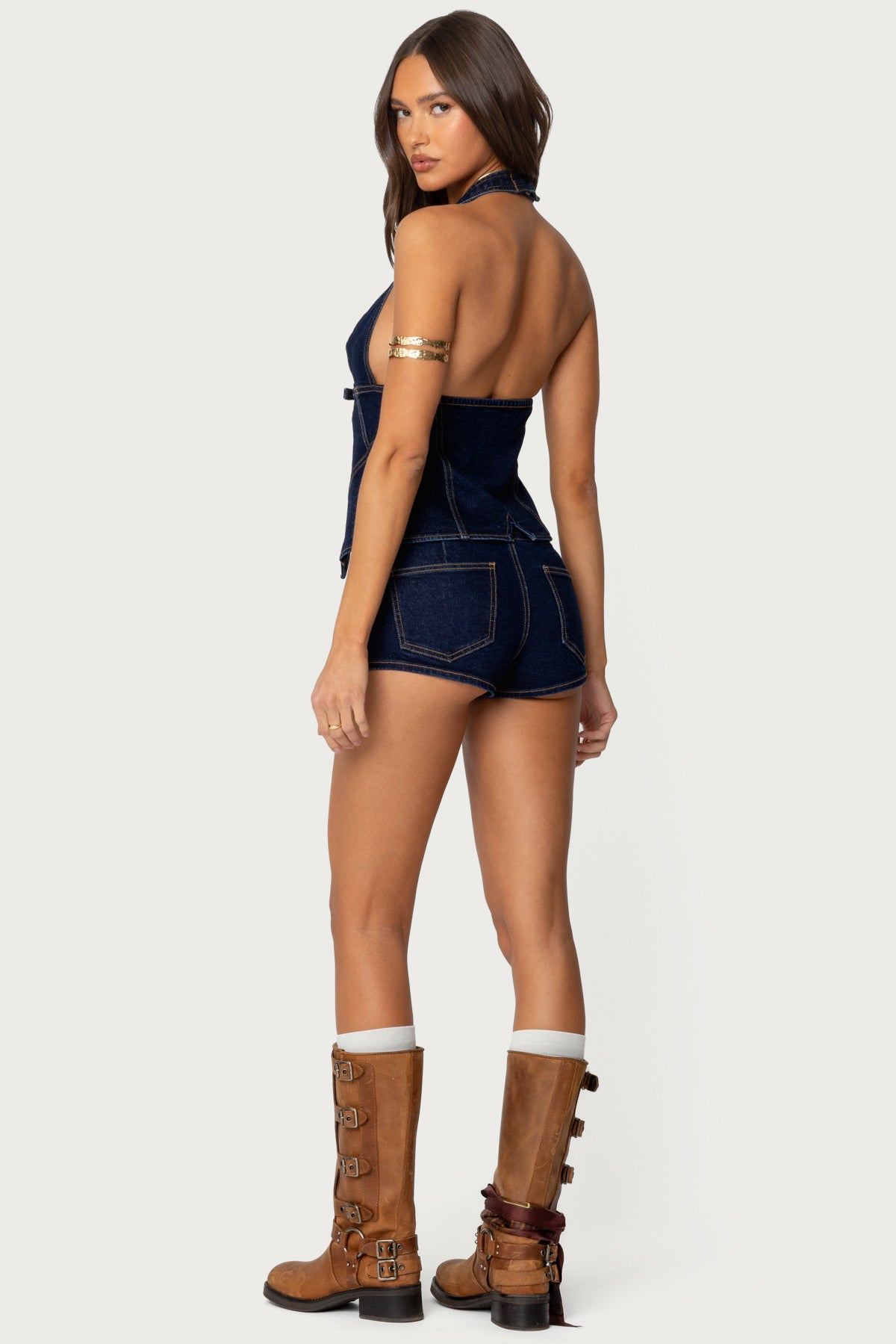 Ciel Split Front Denim Halter Top-Juice Dress