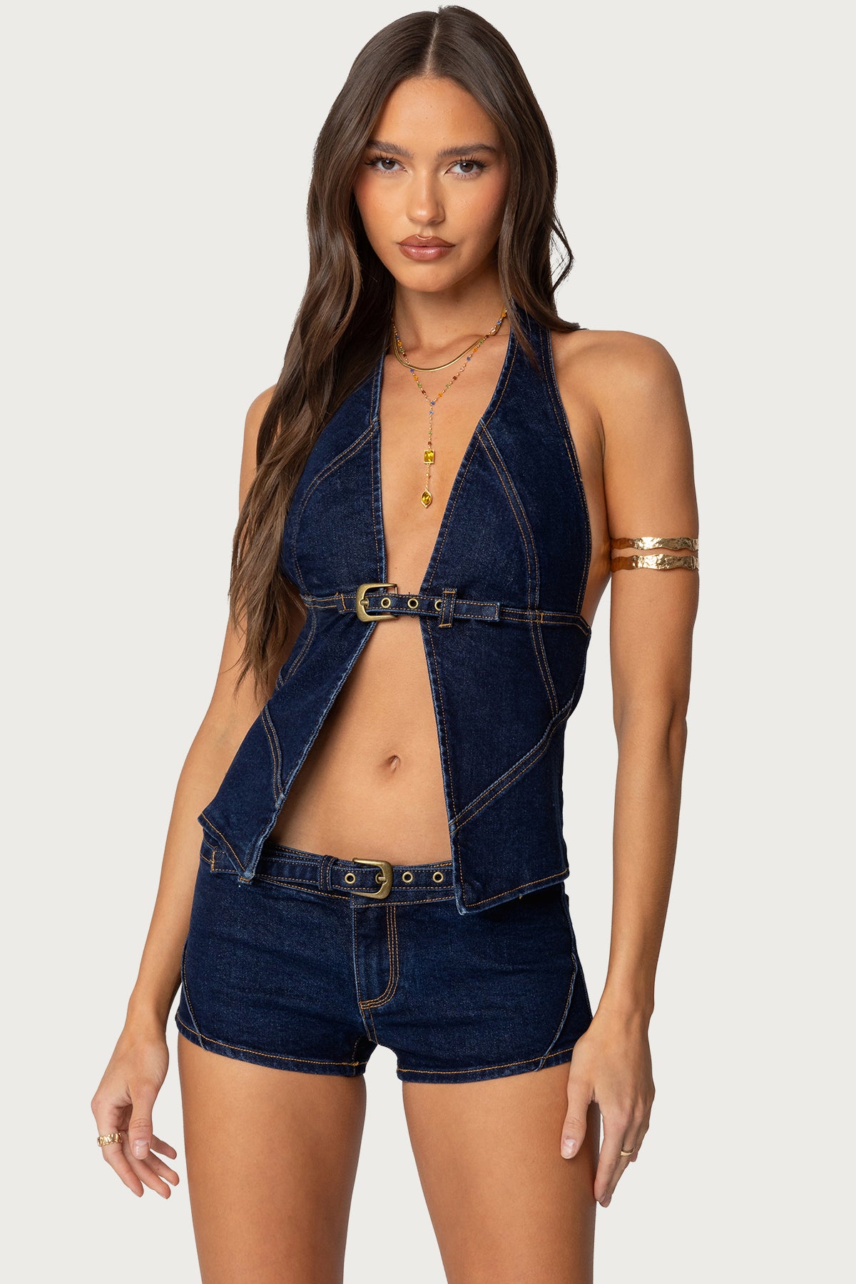 Ciel Split Front Denim Halter Top-Juice Dress