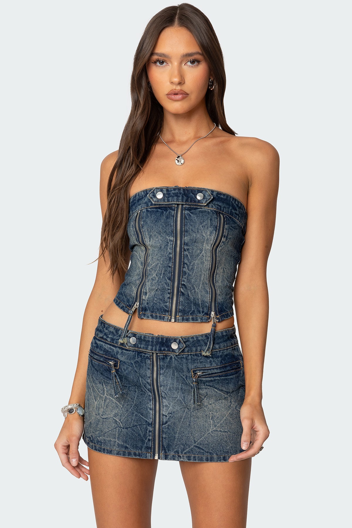 Guinevere Zip Washed Denim Top-Juice Dress