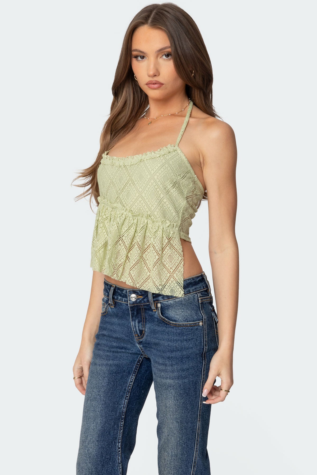 Asymmetric Sheer Lace Halter Top-Juice Dress