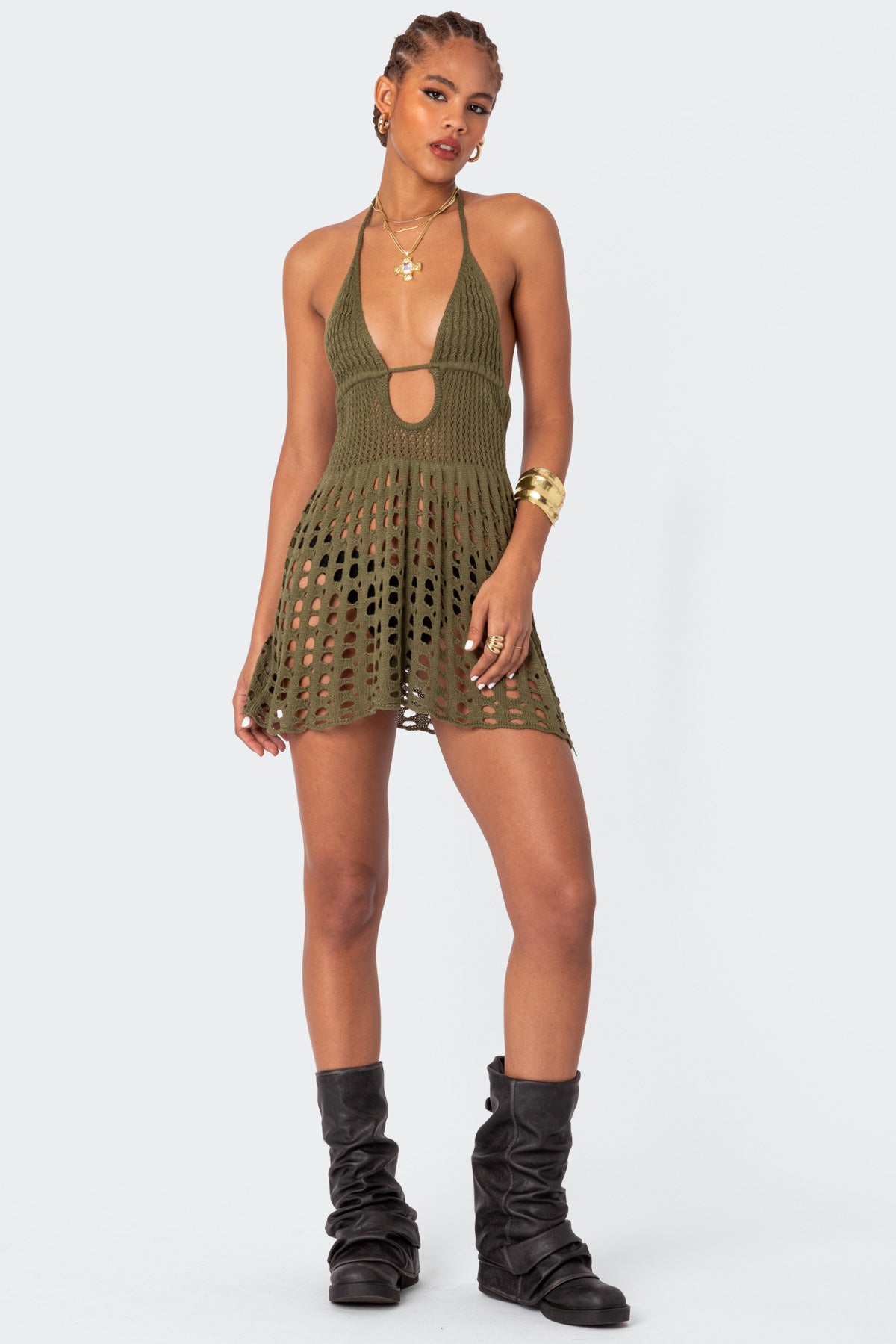 Austin Open Back Crochet Mini Dress-Juice Dress