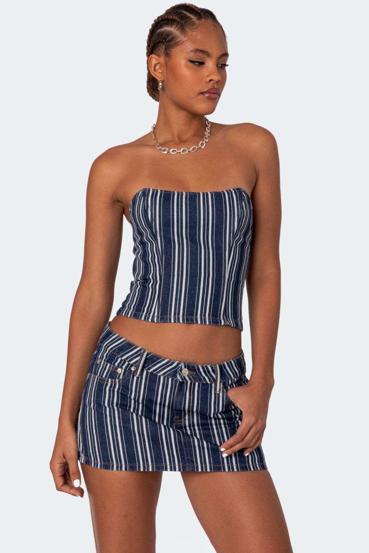 Inez Striped Denim Corset-Juice Dress