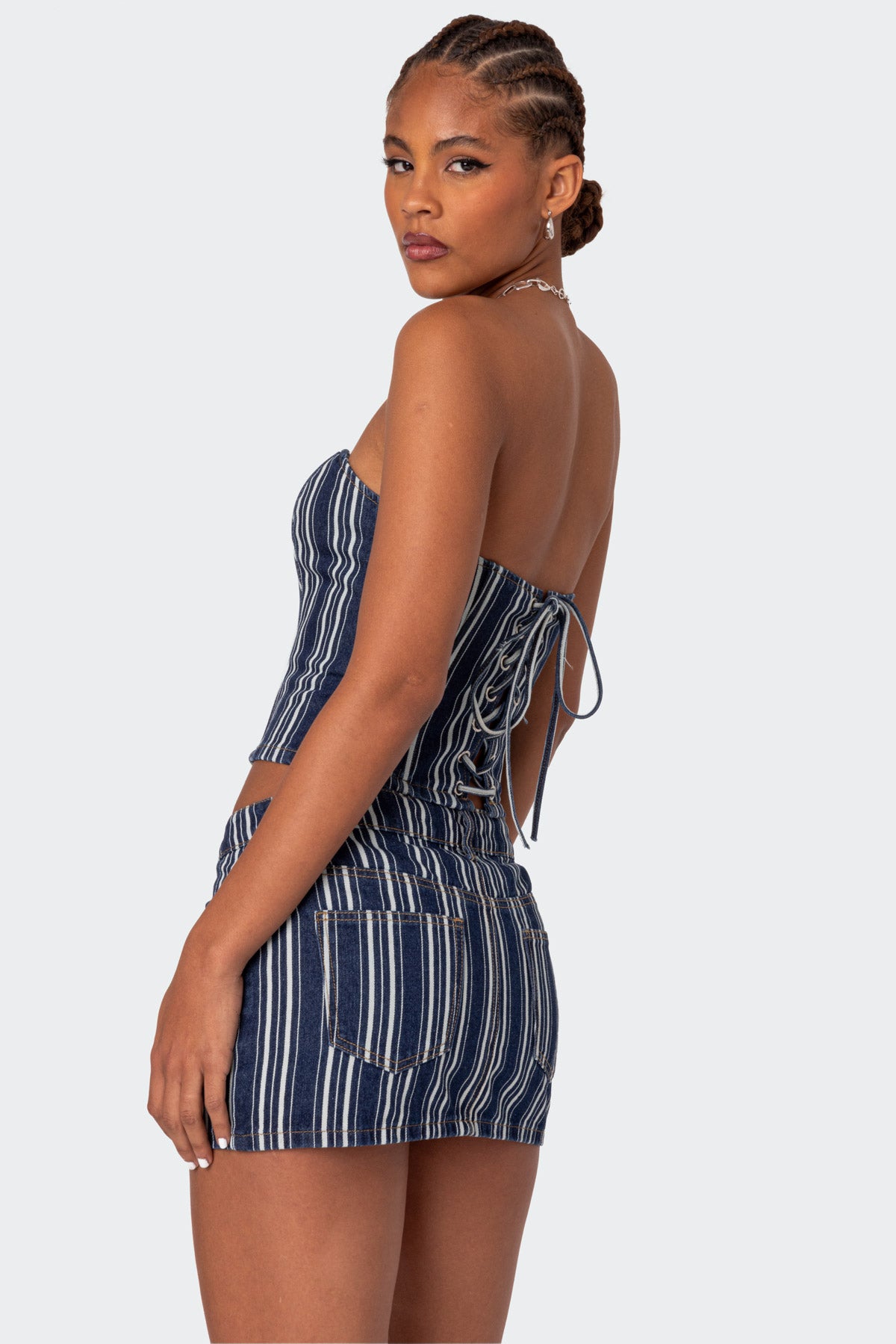 Inez Striped Denim Corset-Juice Dress