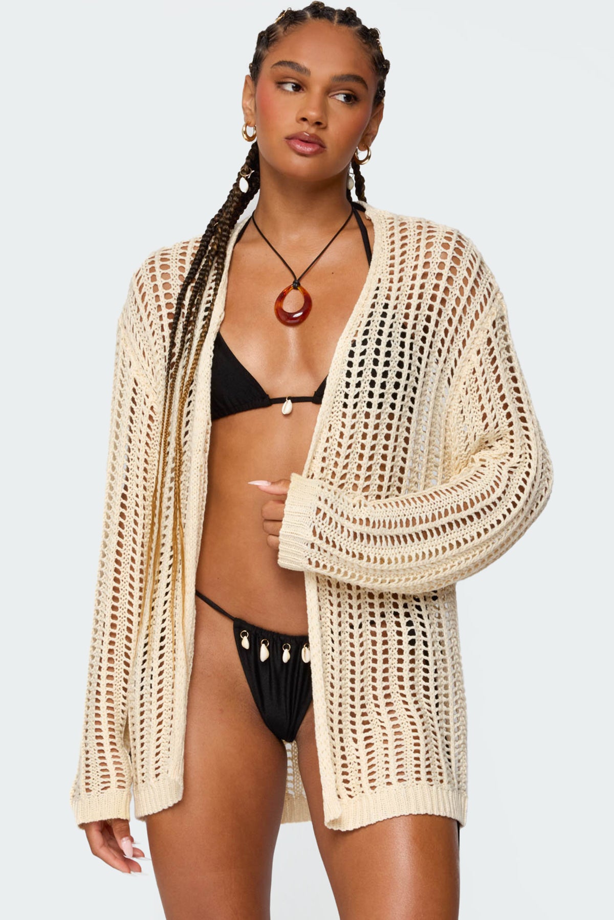 Darcee Oversized Crochet Cardigan-Juice Dress