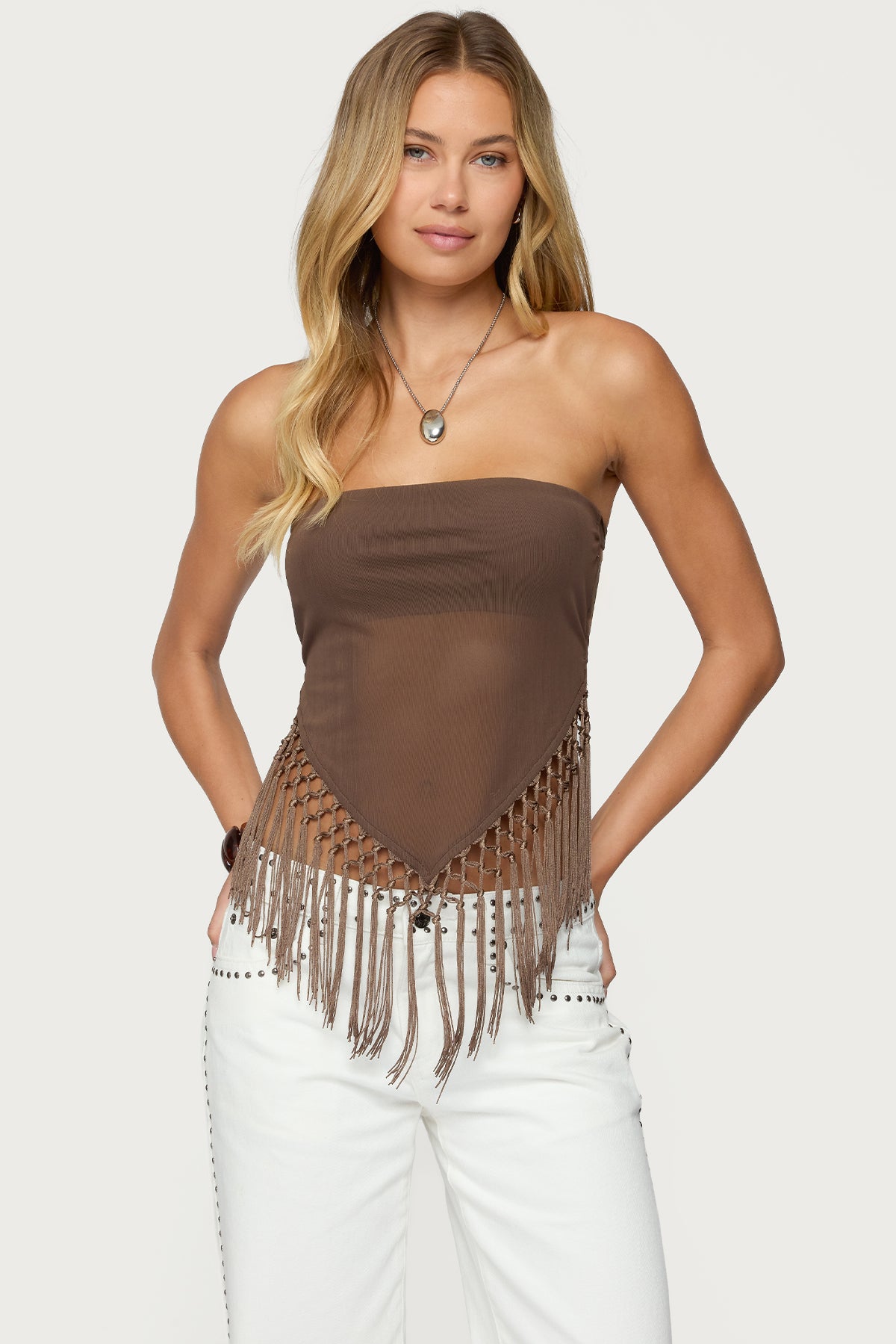 Backless Sheer Mesh Strapless Top-Juice Dress