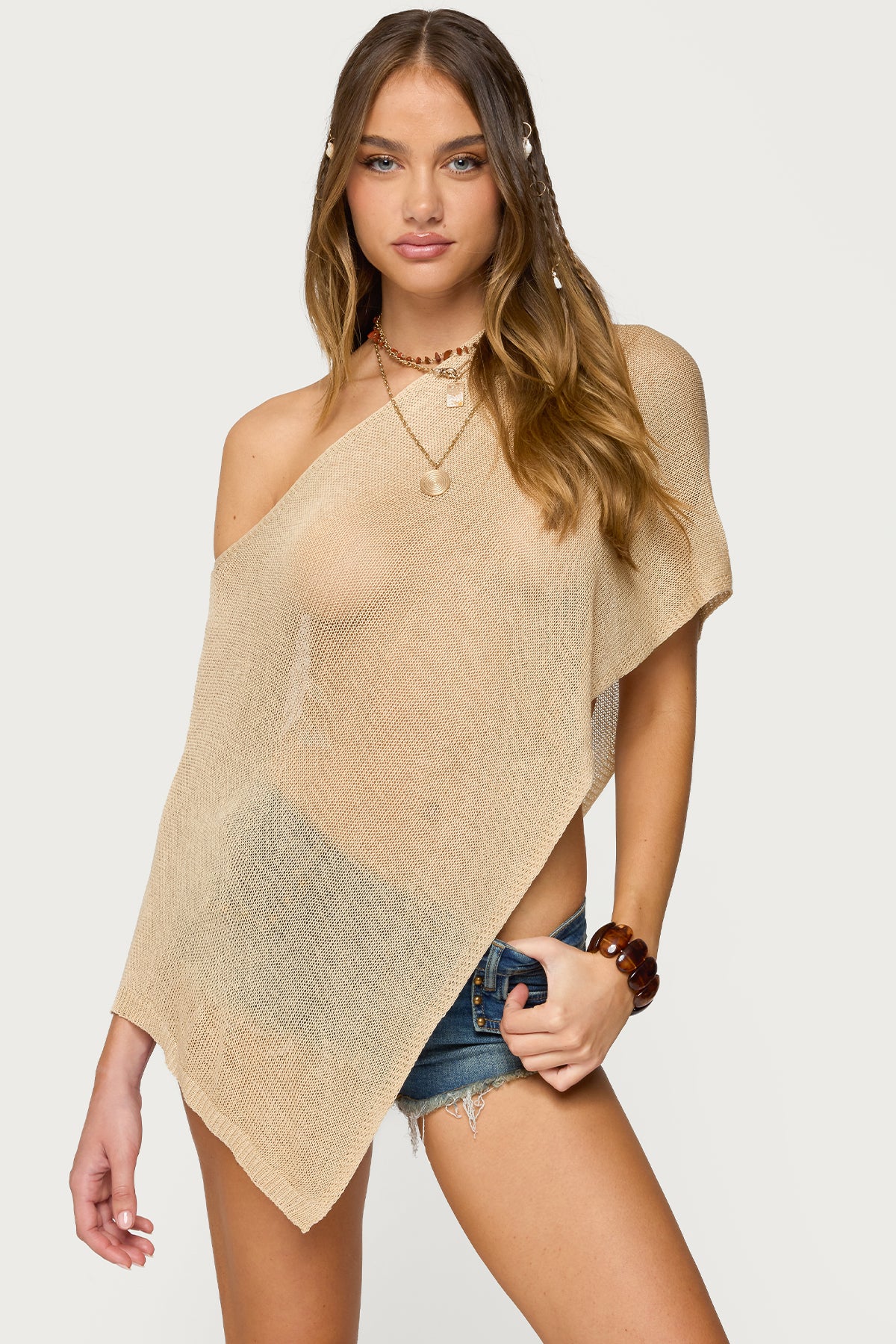 Azalia Asymmetric Knit Poncho-Juice Dress