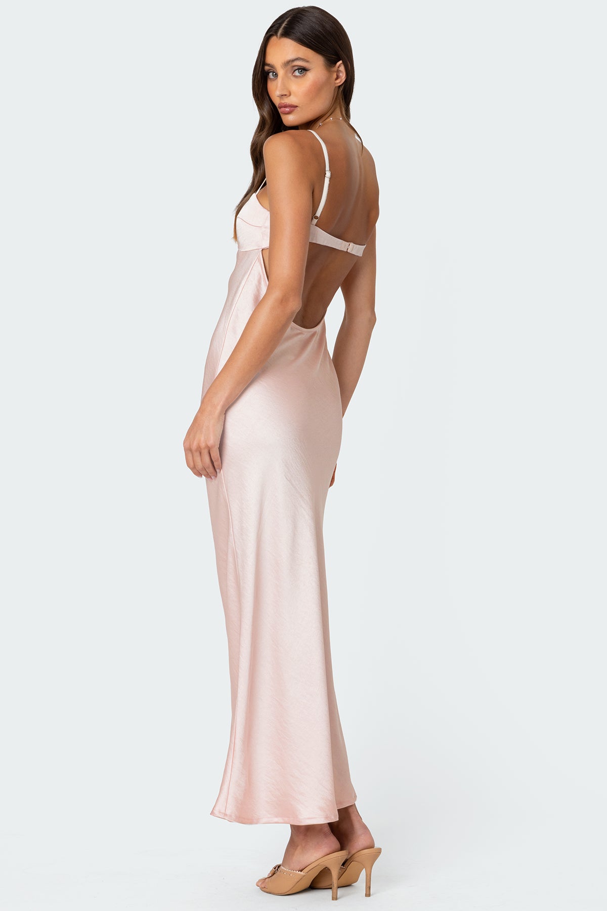 Vienna Open Back Satin Effect Maxi Dress-Juice Dress