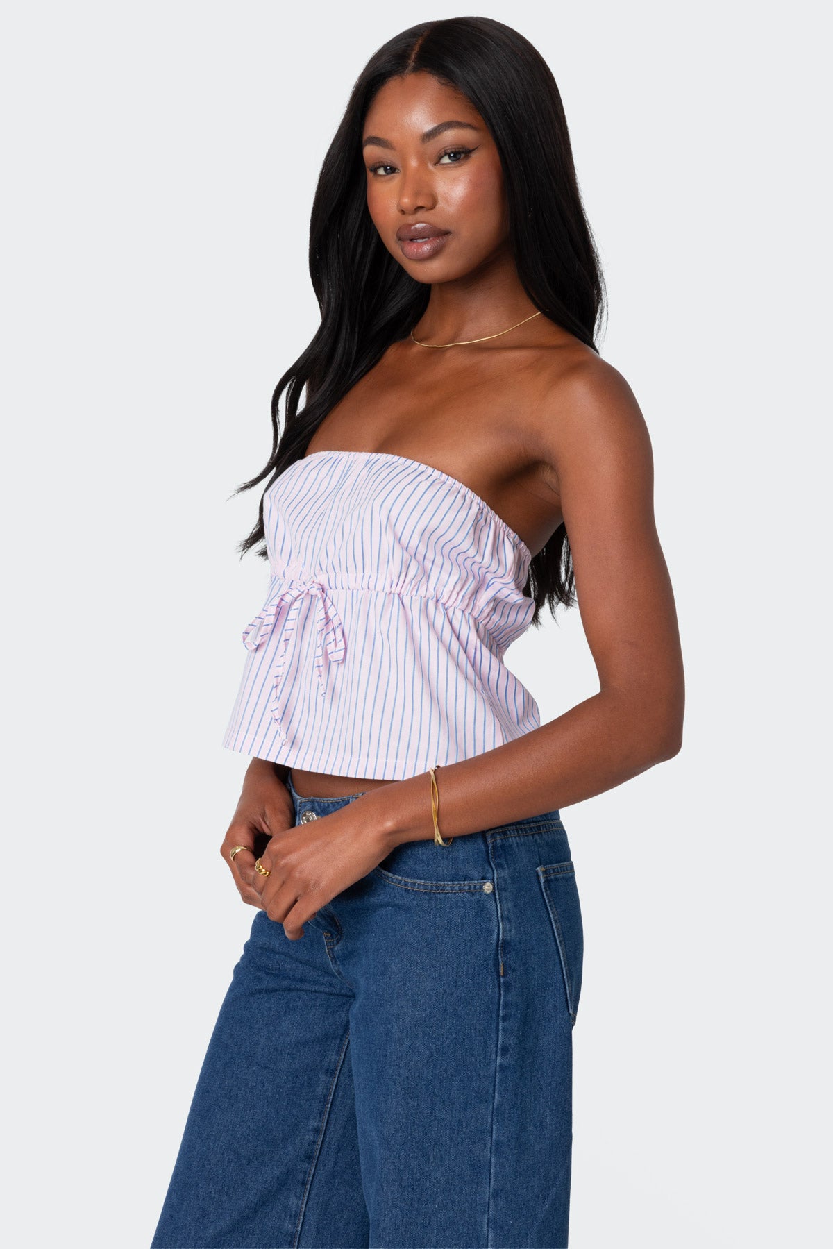 Augusta Pinstripe Strapless Top-Juice Dress