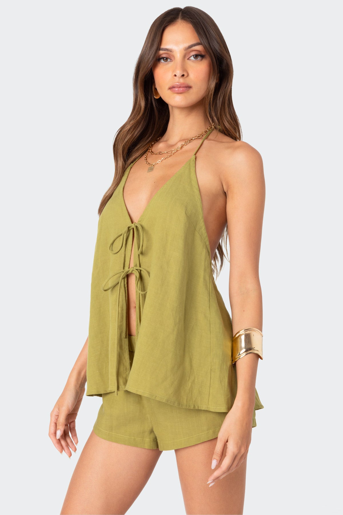 Arden Linen Look Tie Front Top-Juice Dress