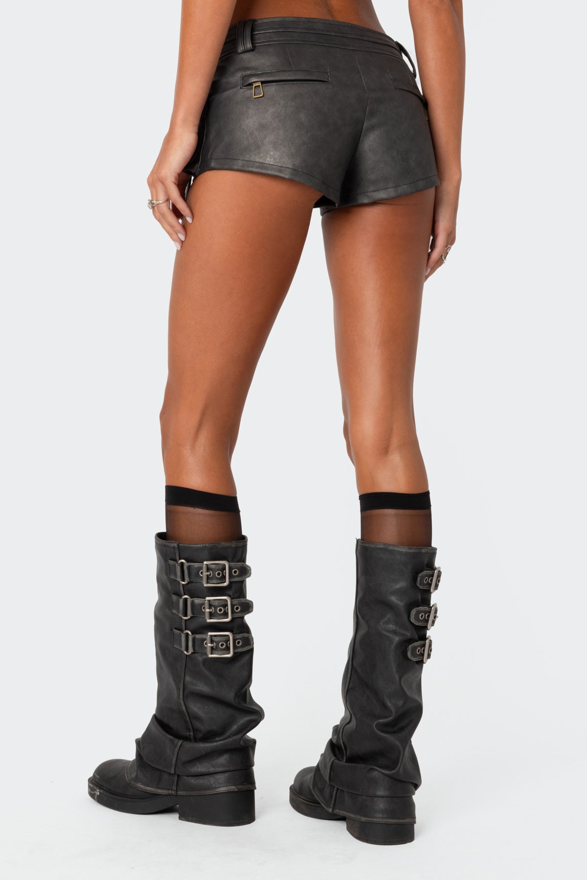 Washed Faux Leather Micro Cargo Shorts-Juice Dress