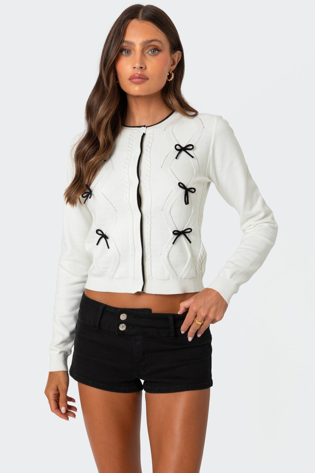 Contrast Bow Knit Cardigan-Juice Dress