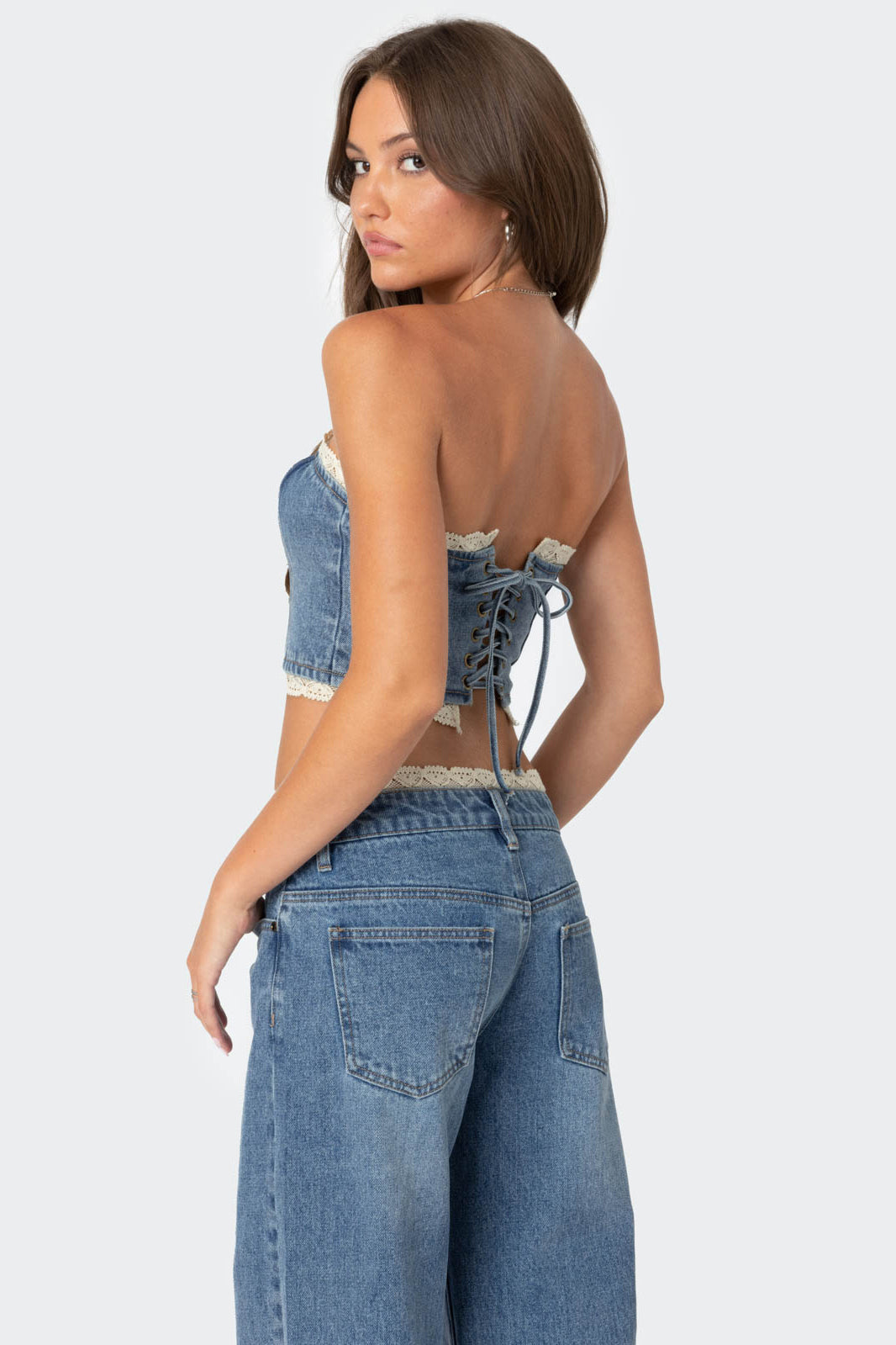 Karlie Lace Trim Denim Tube Top-Juice Dress