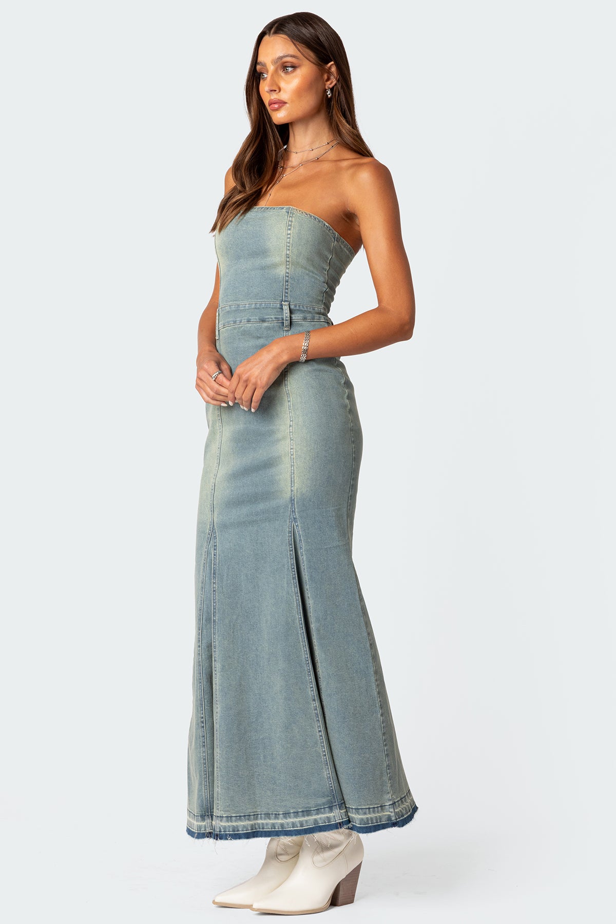 Astoria Slitted Denim Maxi Dress-Juice Dress