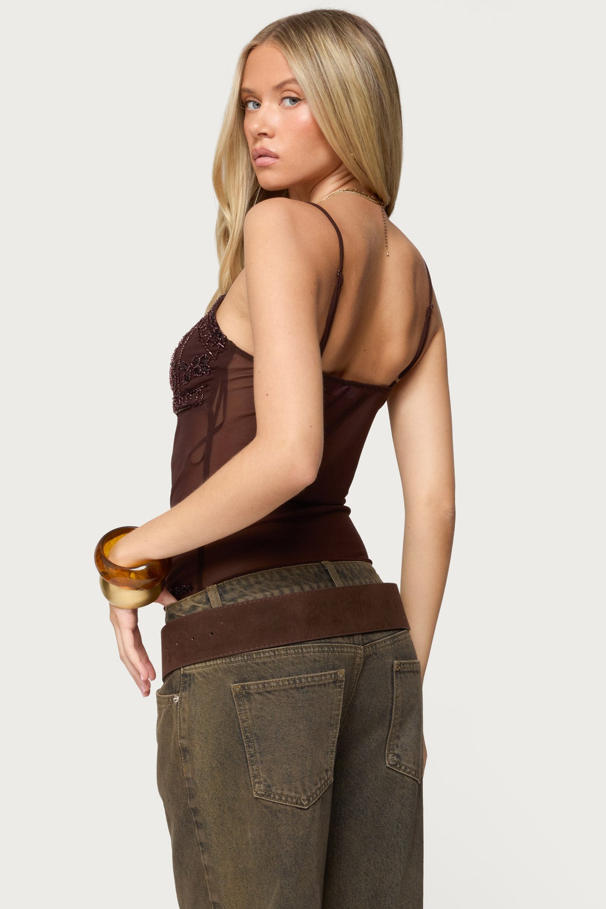 Azelia Beaded Sheer Mesh Top-Juice Dress