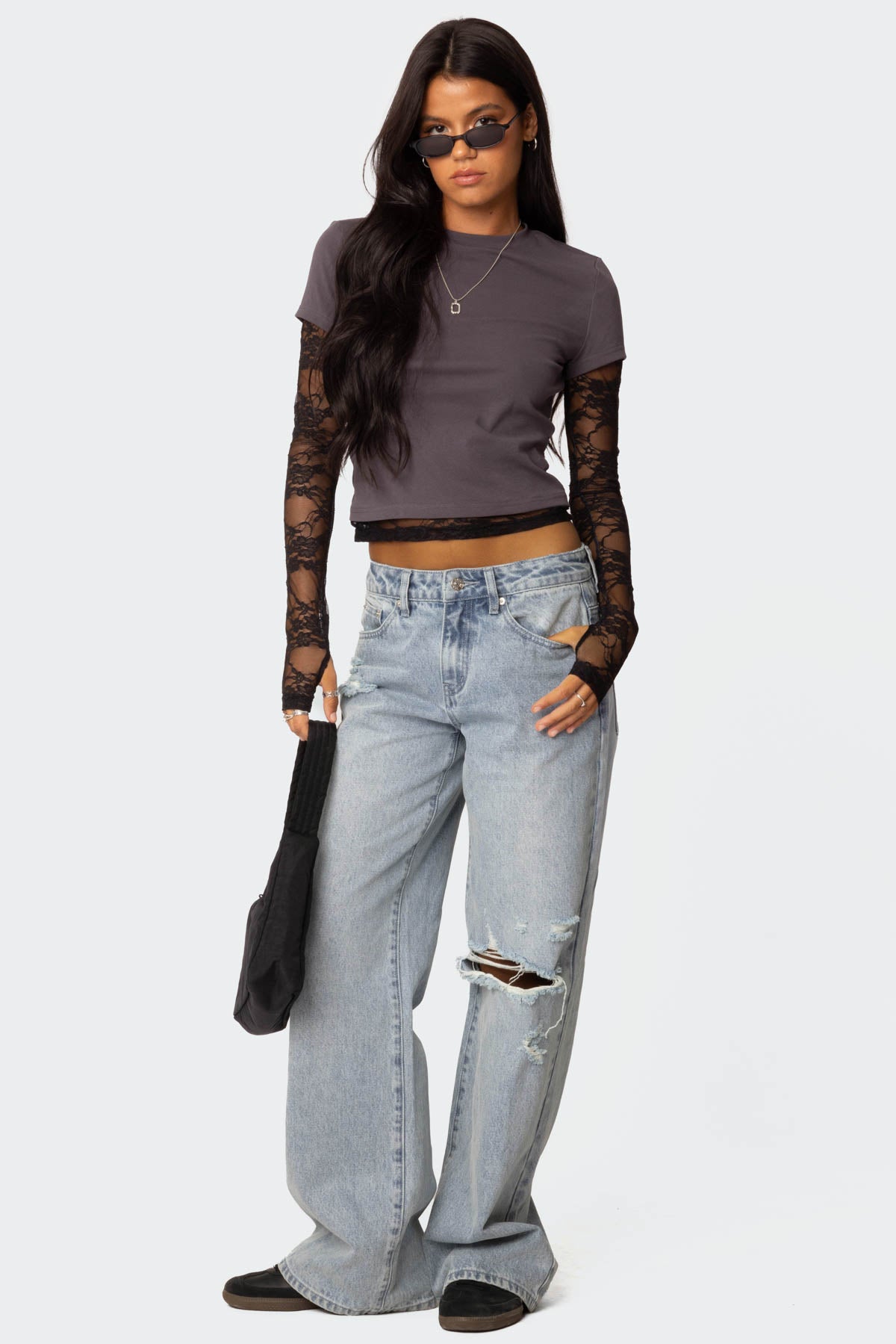 Adam Distressed Low Rise Baggy Jeans-Juice Dress