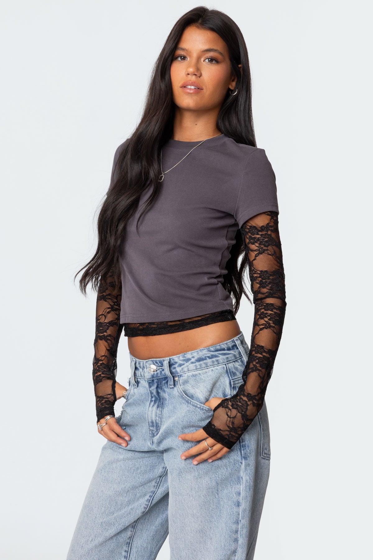 Layered Lace Sleeve T Shirt-Juice Dress