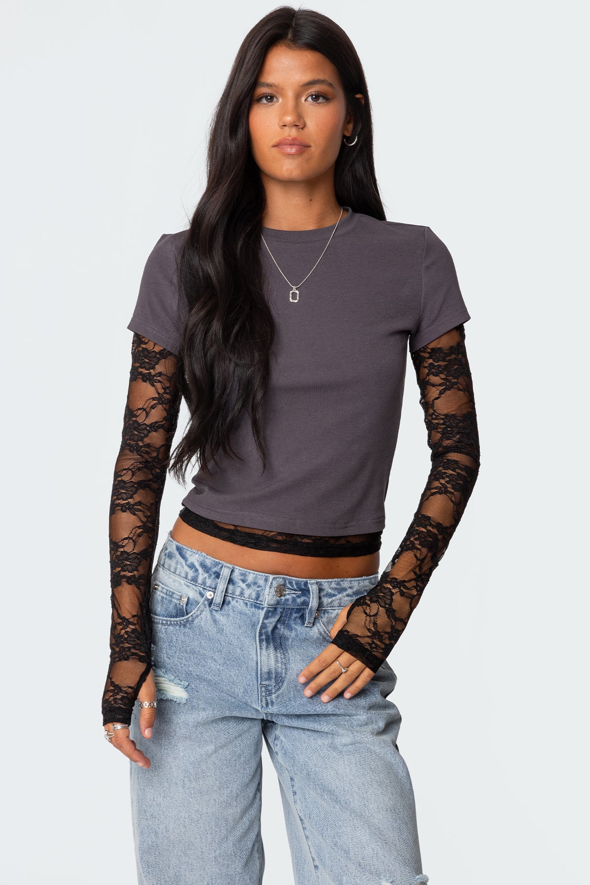Layered Lace Sleeve T Shirt-Juice Dress