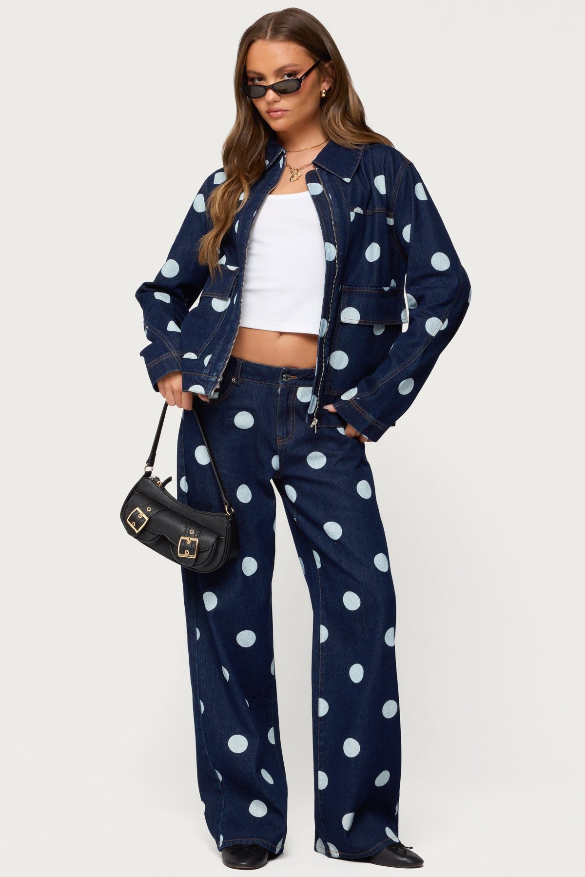 Leyah Polka Dot Low Rise Baggy Jeans-Juice Dress