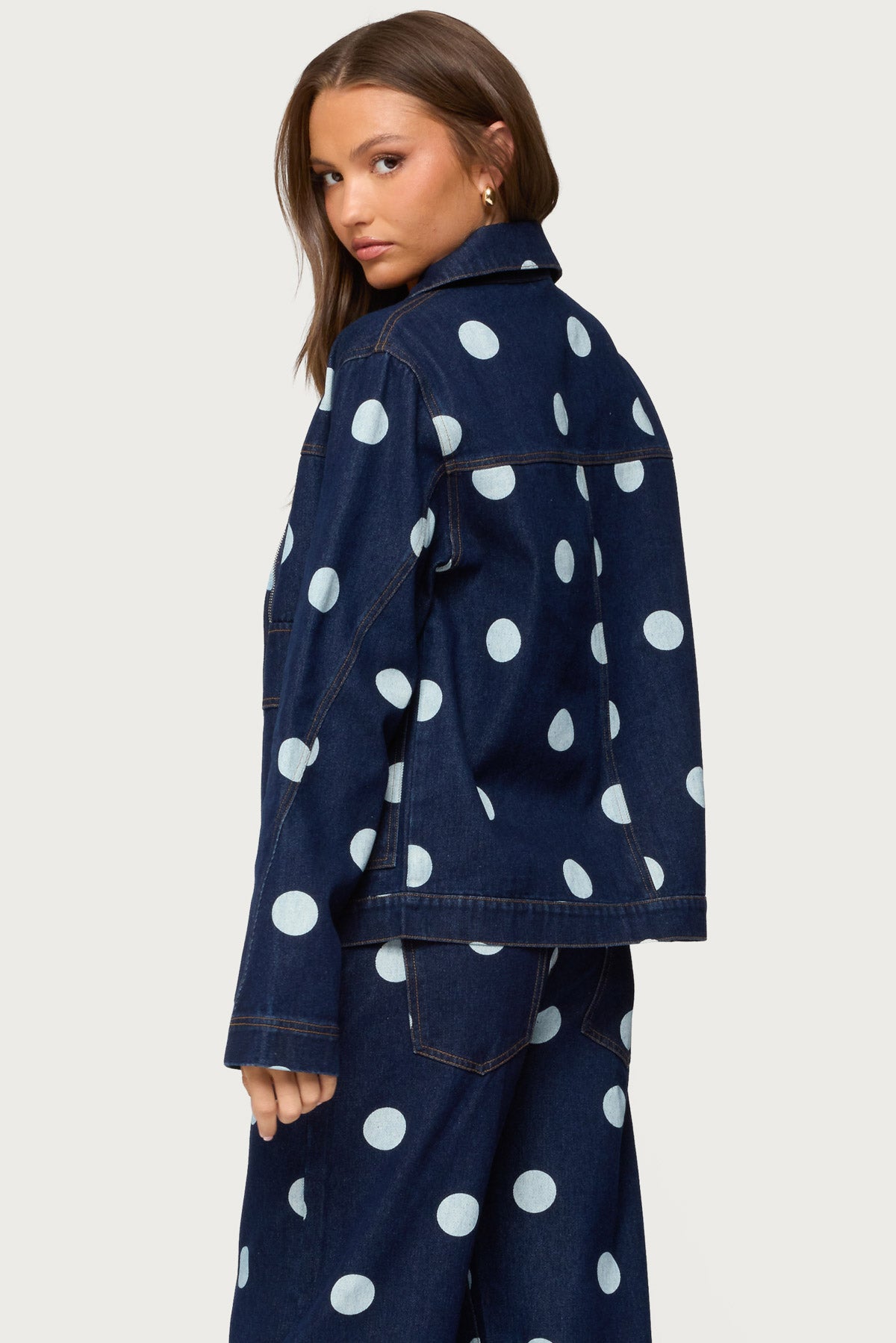 Leyah Polka Dot Oversized Denim Jacket-Juice Dress