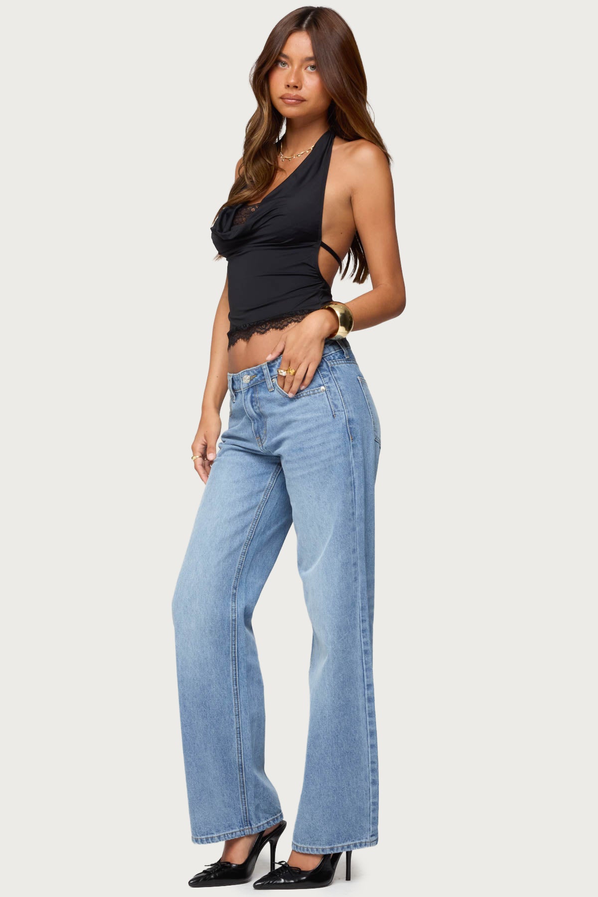 Layered Lacey Cowl Neck Halter Top-Juice Dress