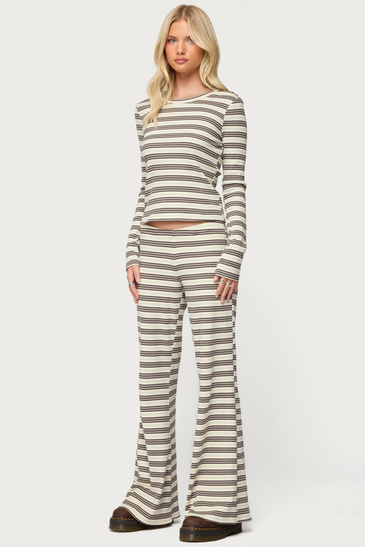 Avalie Striped Ribbed Long Sleeve T Shirt-Juice Dress