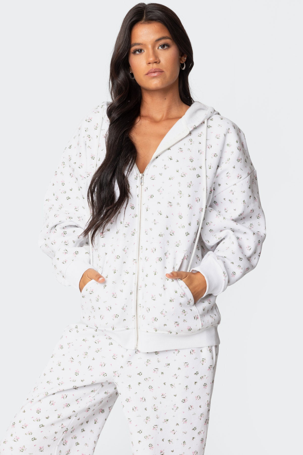 Bouquet Oversized Zip Up Hoodie-Juice Dress
