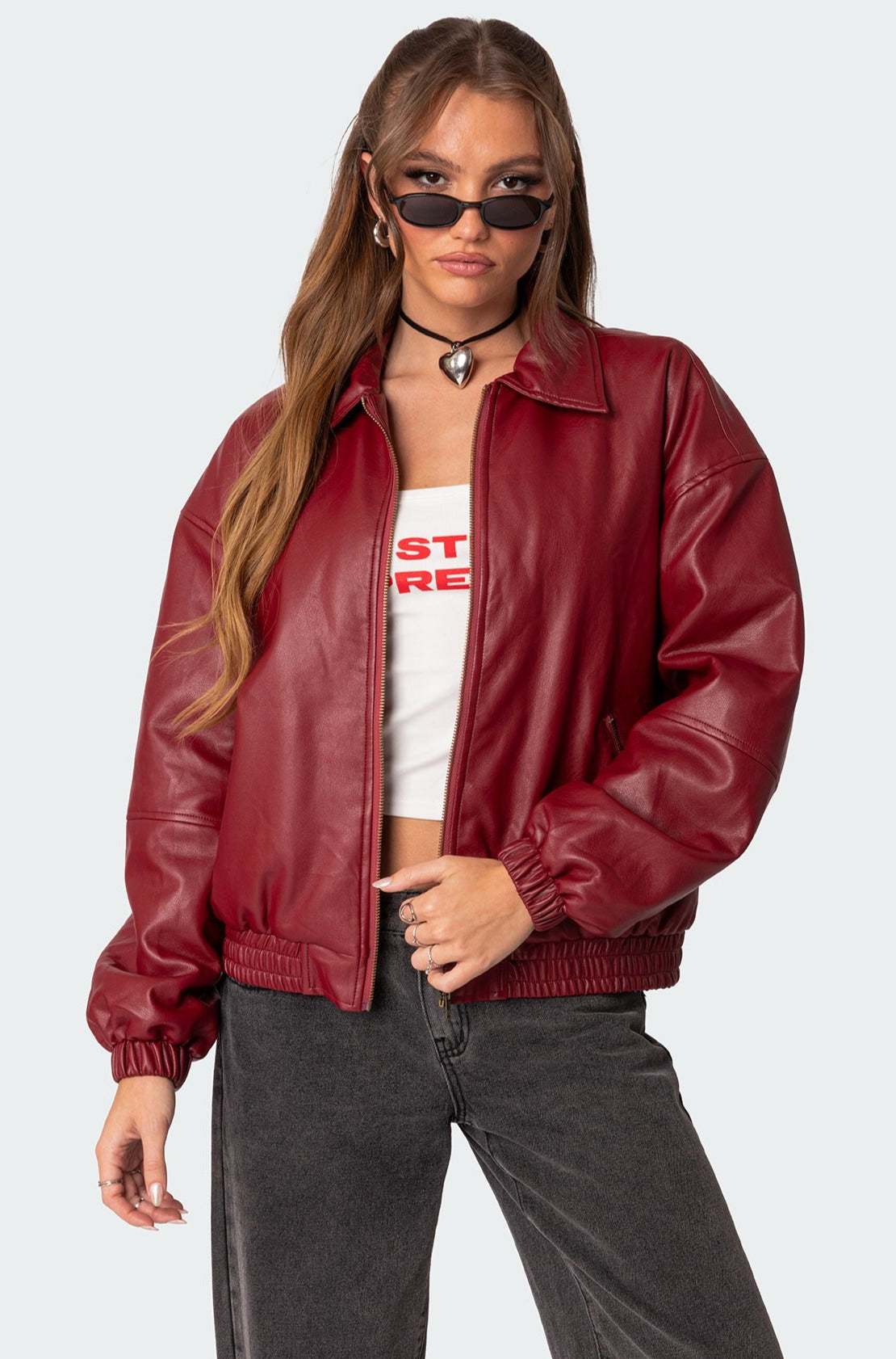 Halley Faux Leather Bomber Jacket-Juice Dress