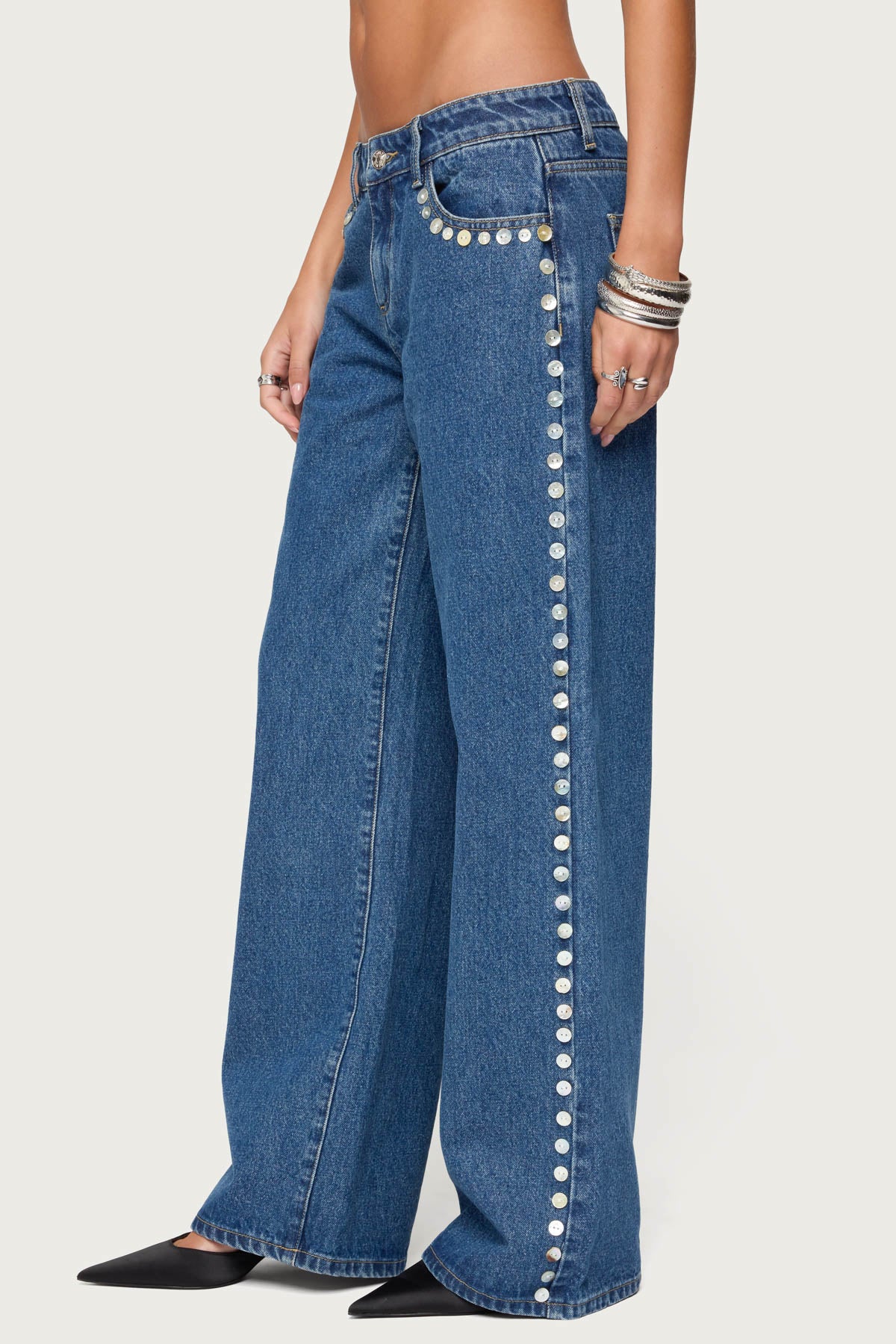 Iridescent Button Low Rise Baggy Jeans-Juice Dress