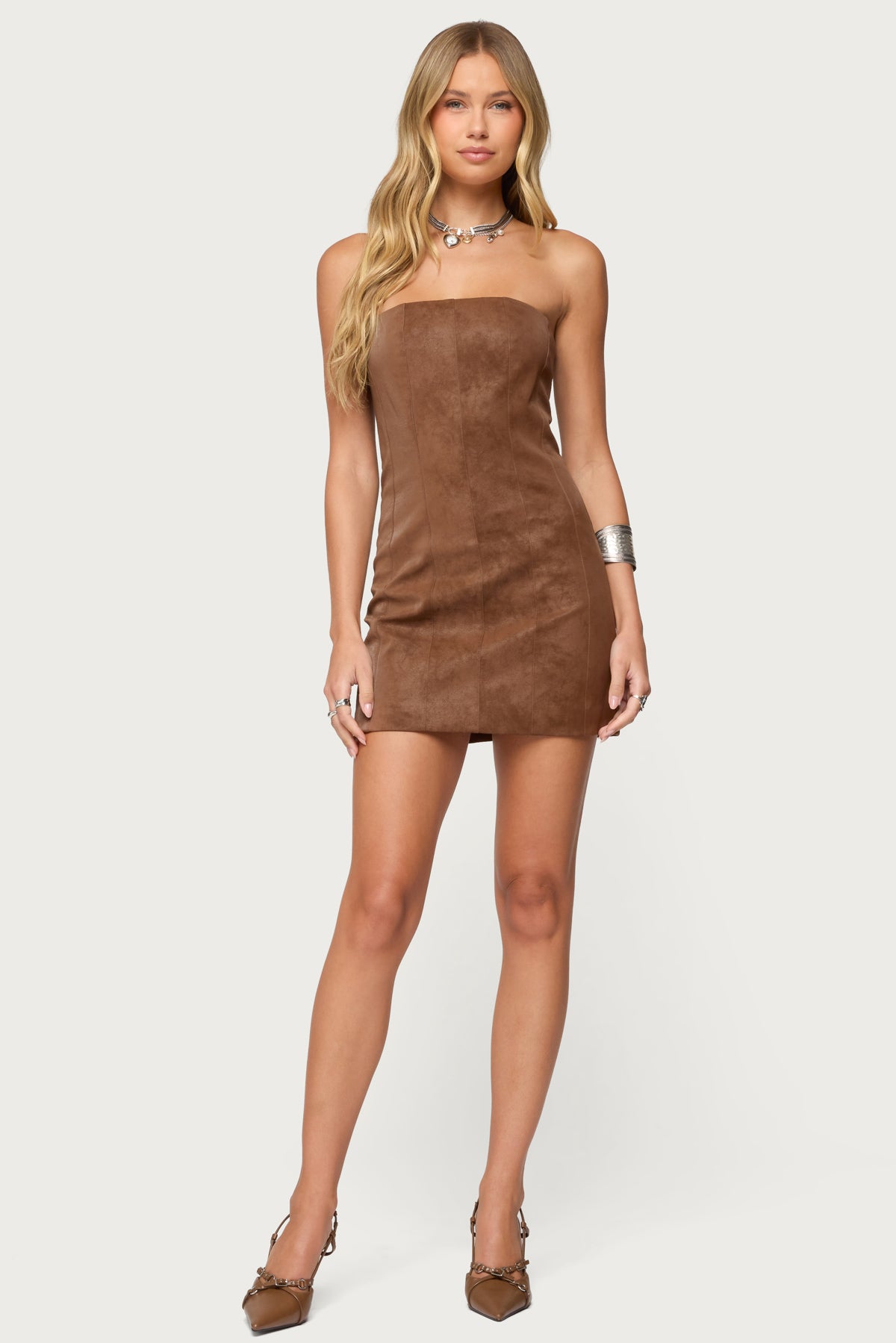 Carina Strapless Faux Suede Mini Dress-Juice Dress