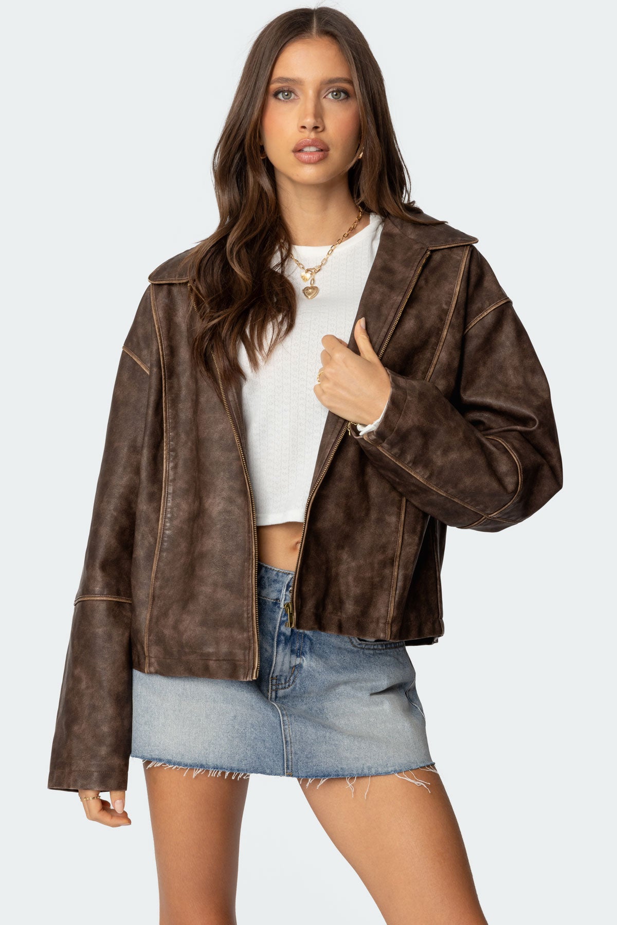 Oversized Washed Faux Leather Jacket-Juice Dress