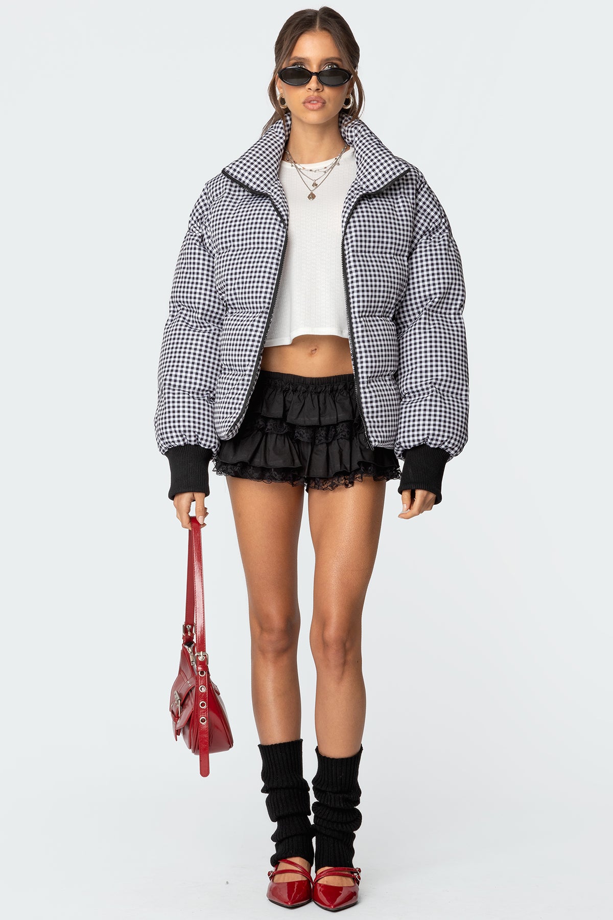 Oversized Gingham Puffer-Juice Dress