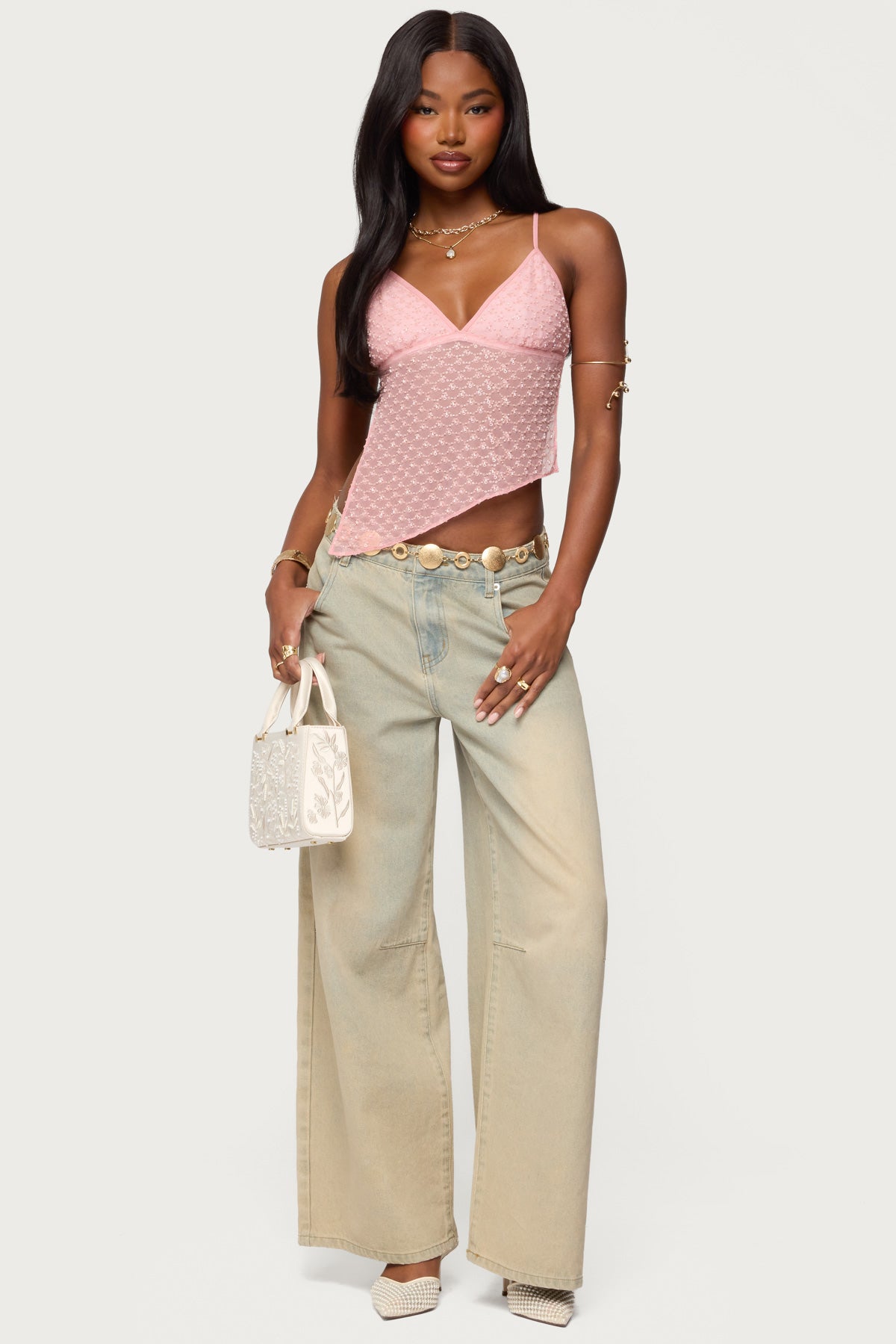 Beaded Mesh Asymmetric Backless Top-Juice Dress