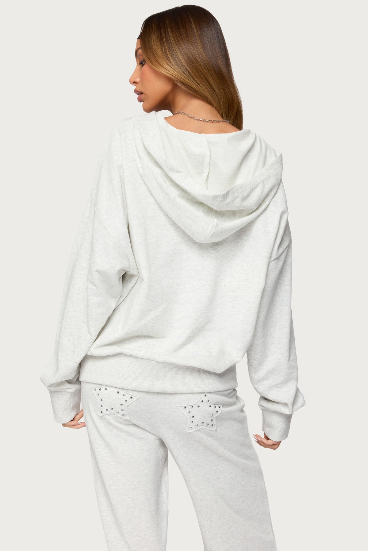 Briela Star Studded Zip Up Hoodie-Juice Dress