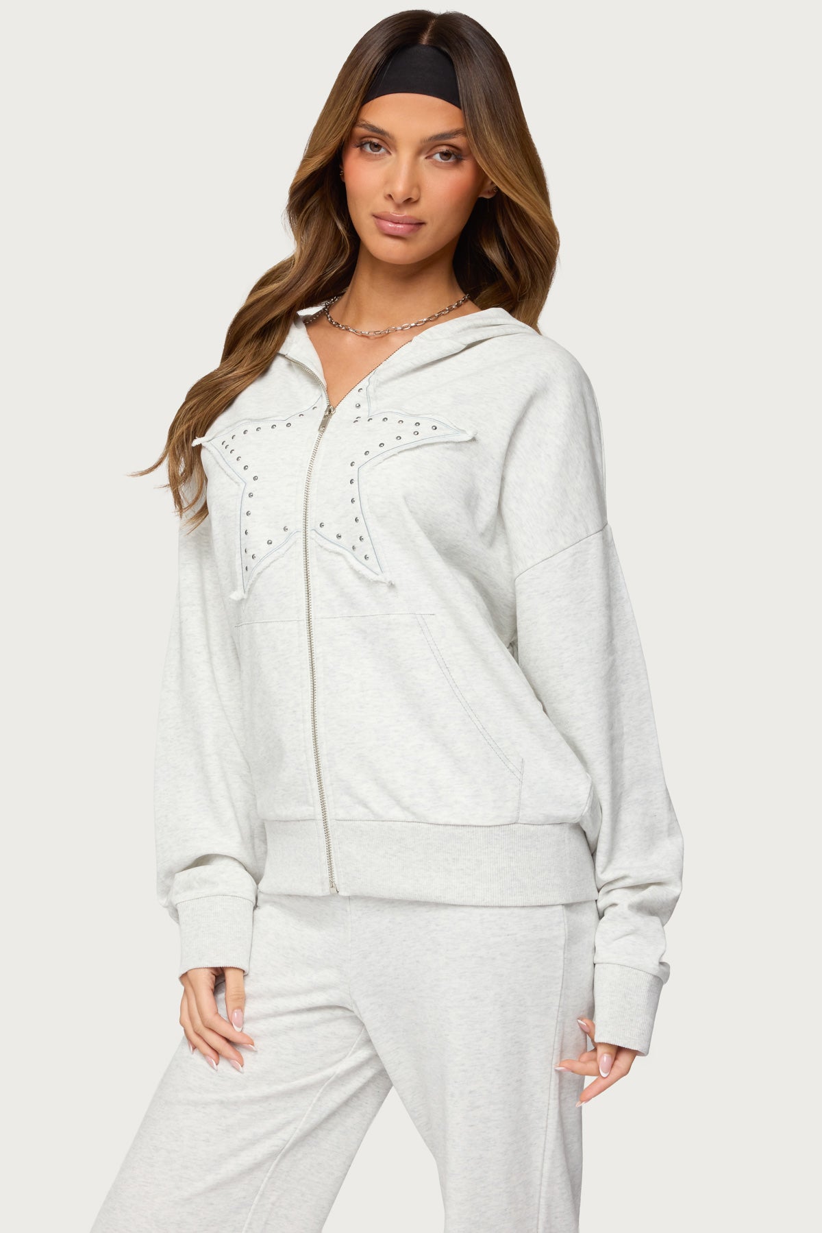 Briela Star Studded Zip Up Hoodie-Juice Dress
