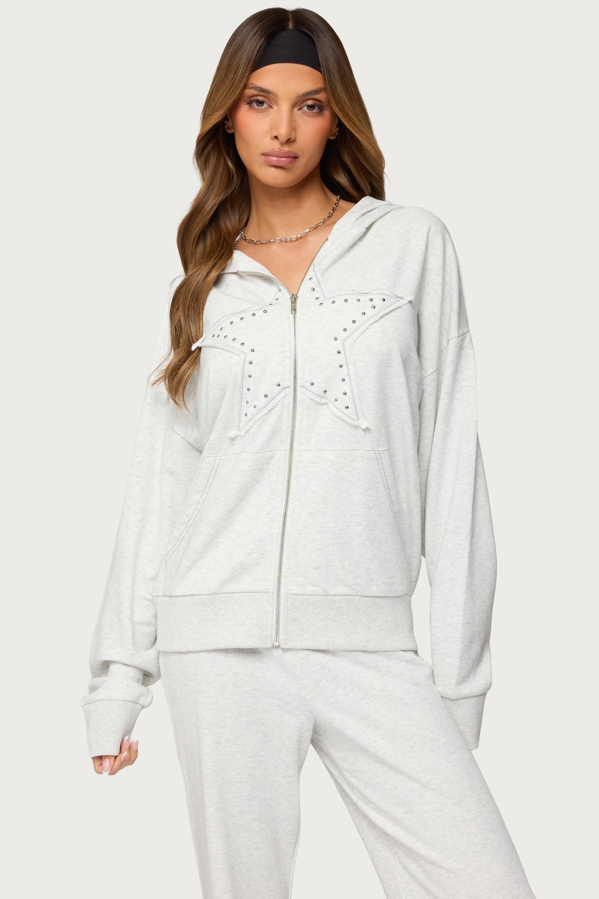 Briela Star Studded Zip Up Hoodie-Juice Dress