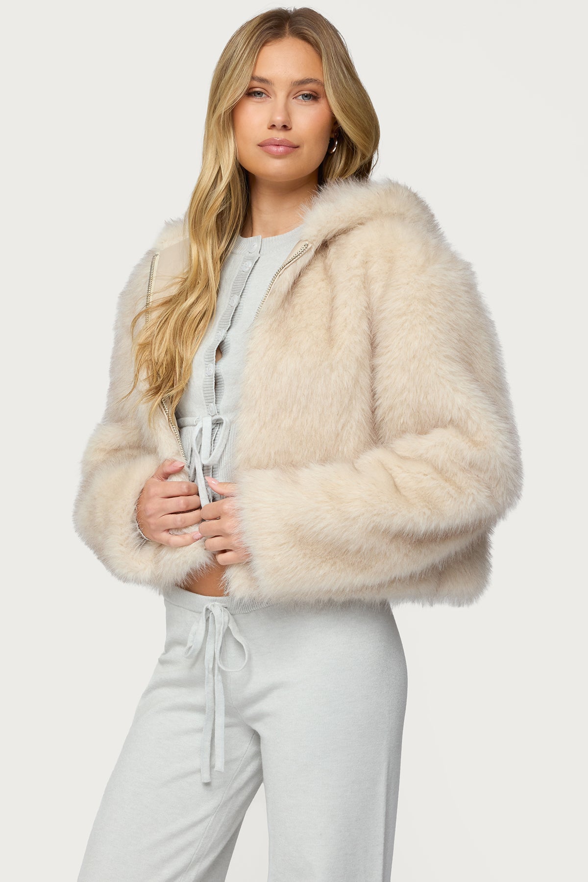Beyonca Hooded Faux Fur Jacket-Juice Dress