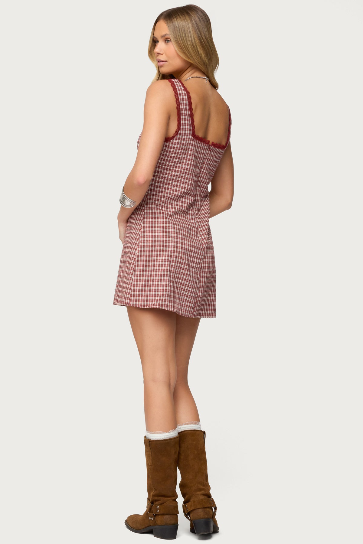 Clarren Lacey Gingham Mini Dress-Juice Dress