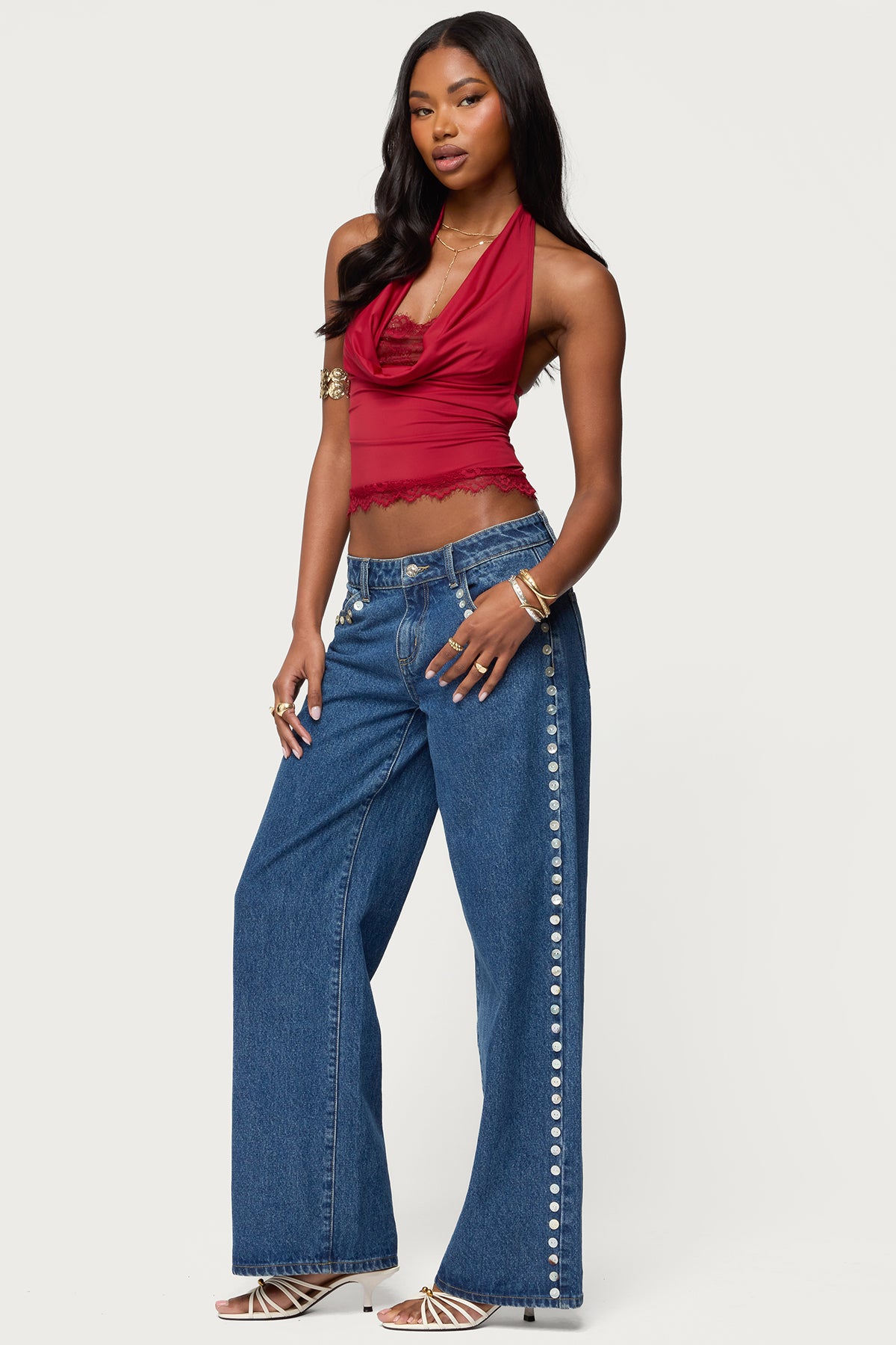 Layered Lacey Cowl Neck Halter Top-Juice Dress