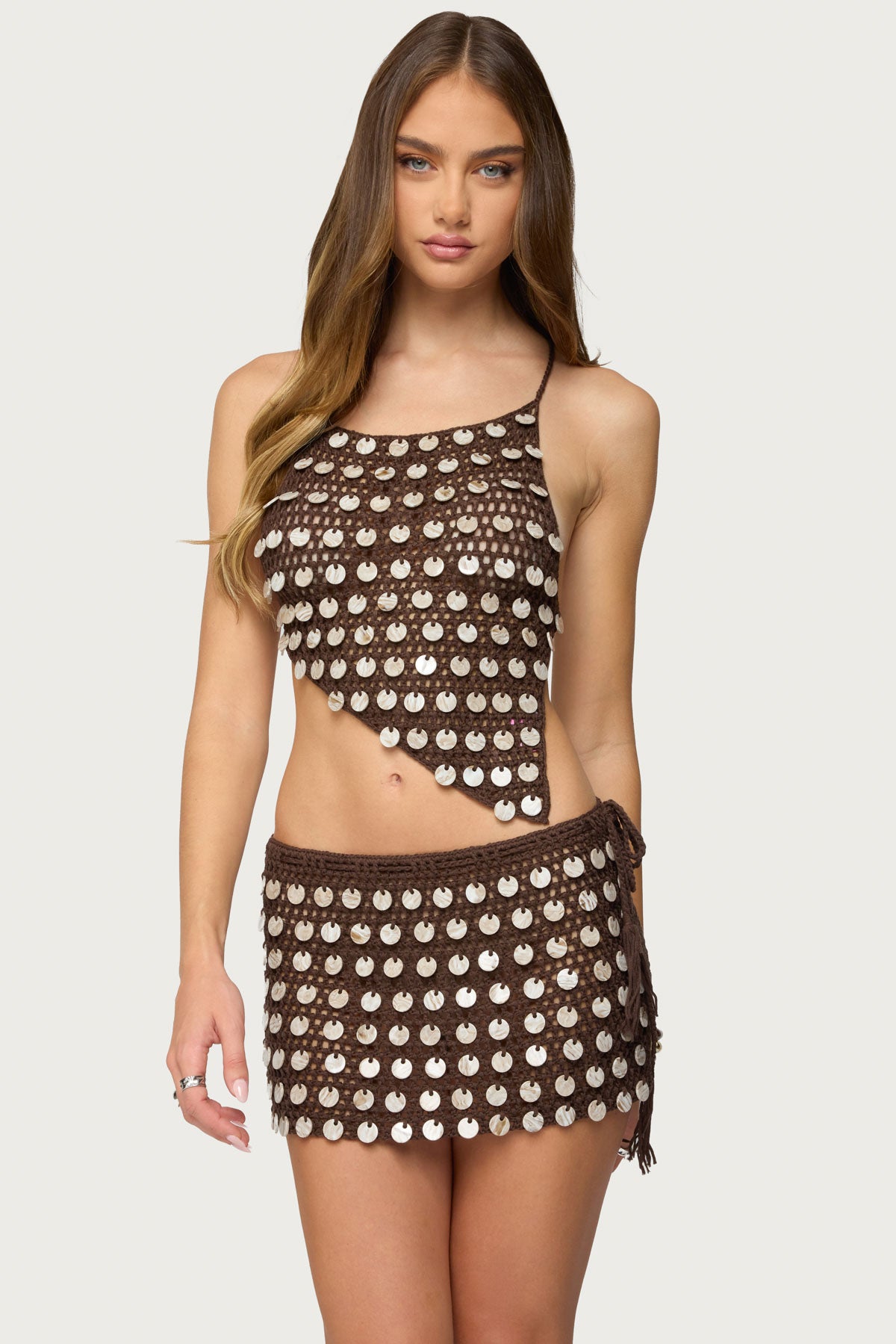 Alora Iridescent Crochet Backless Top-Juice Dress