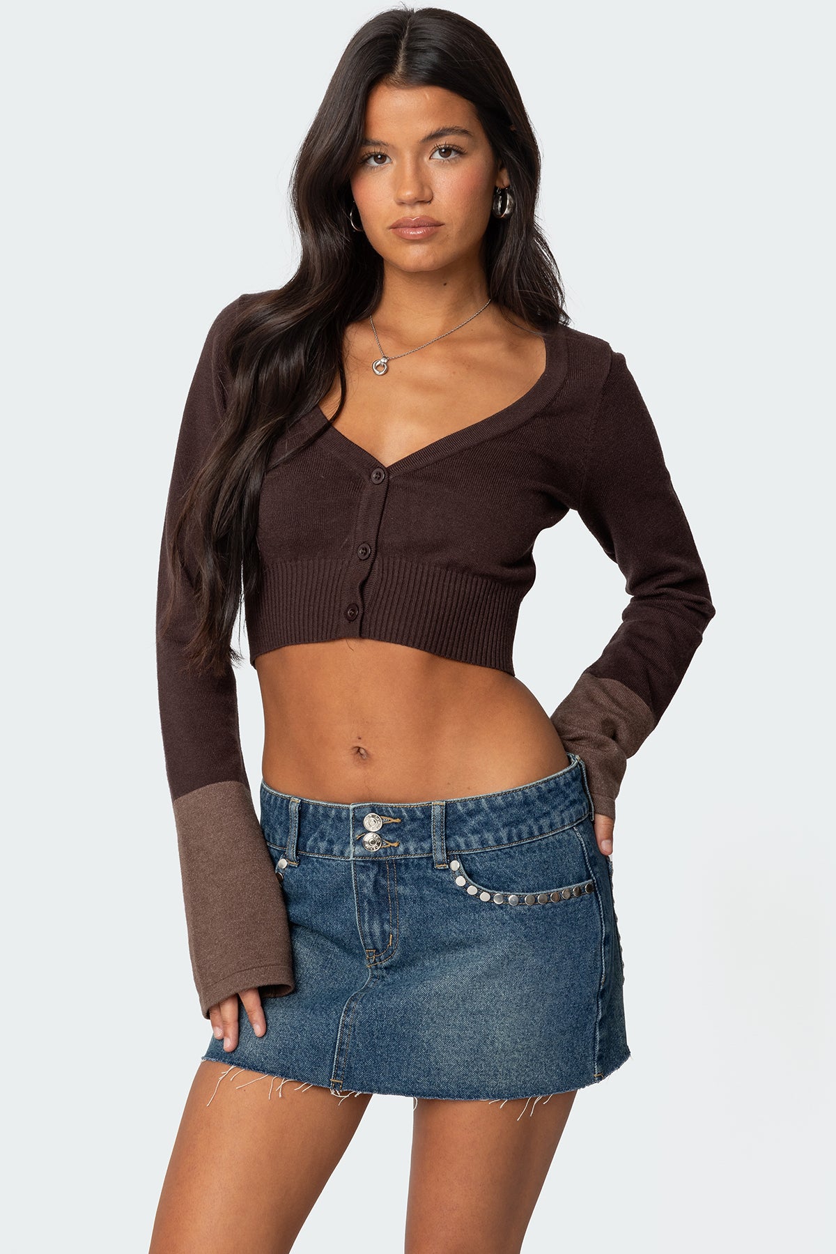 Color Block Flared Sleeve Cardigan-Juice Dress