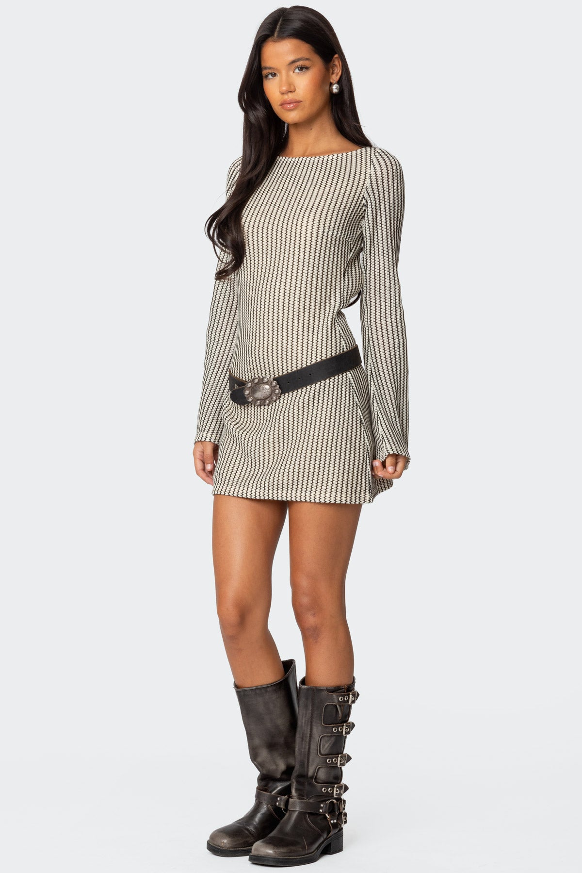 Boat Neck Crochet Mini Dress-Juice Dress