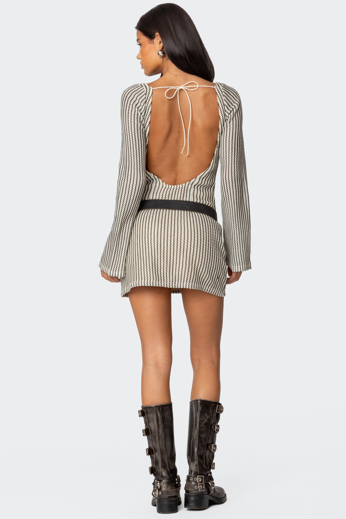 Boat Neck Crochet Mini Dress-Juice Dress