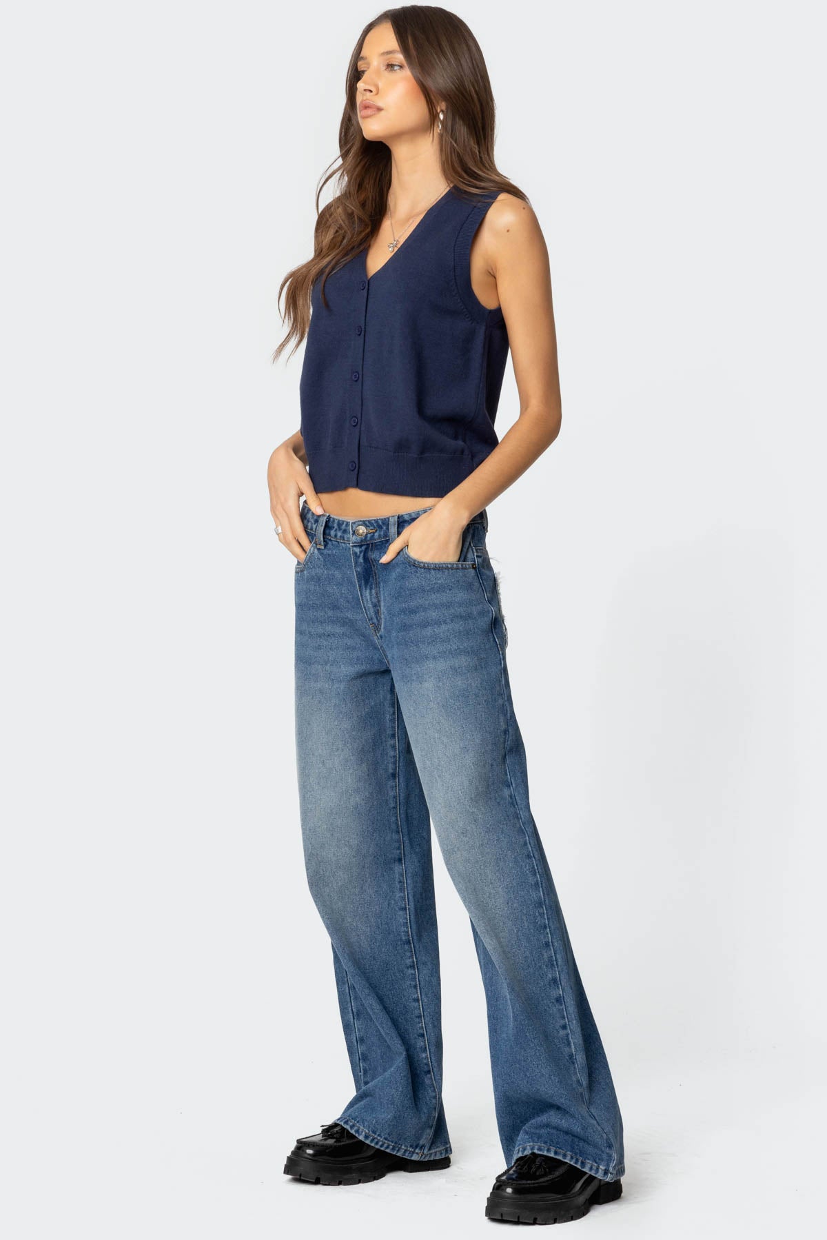 Cam Button Up Knit Vest Top-Juice Dress