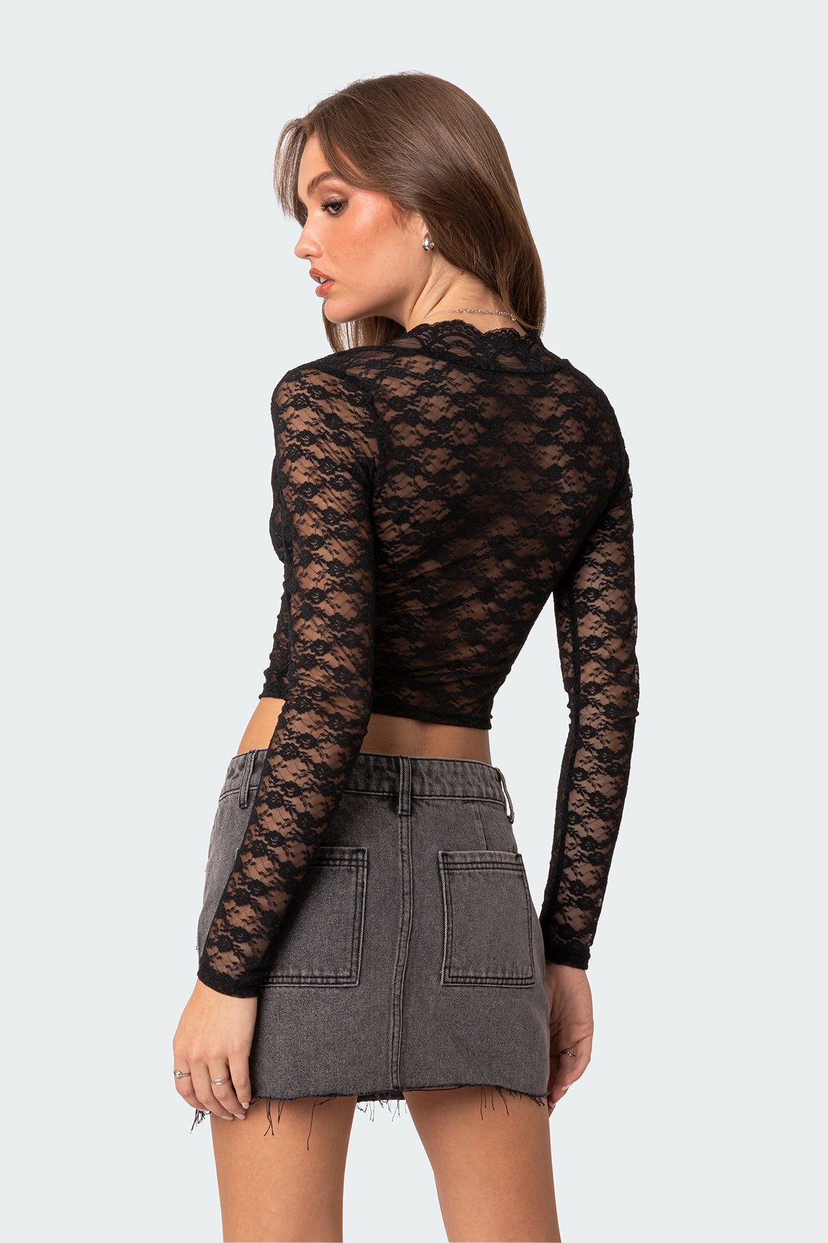 Beck Plunge Neck Sheer Lace Top-Juice Dress