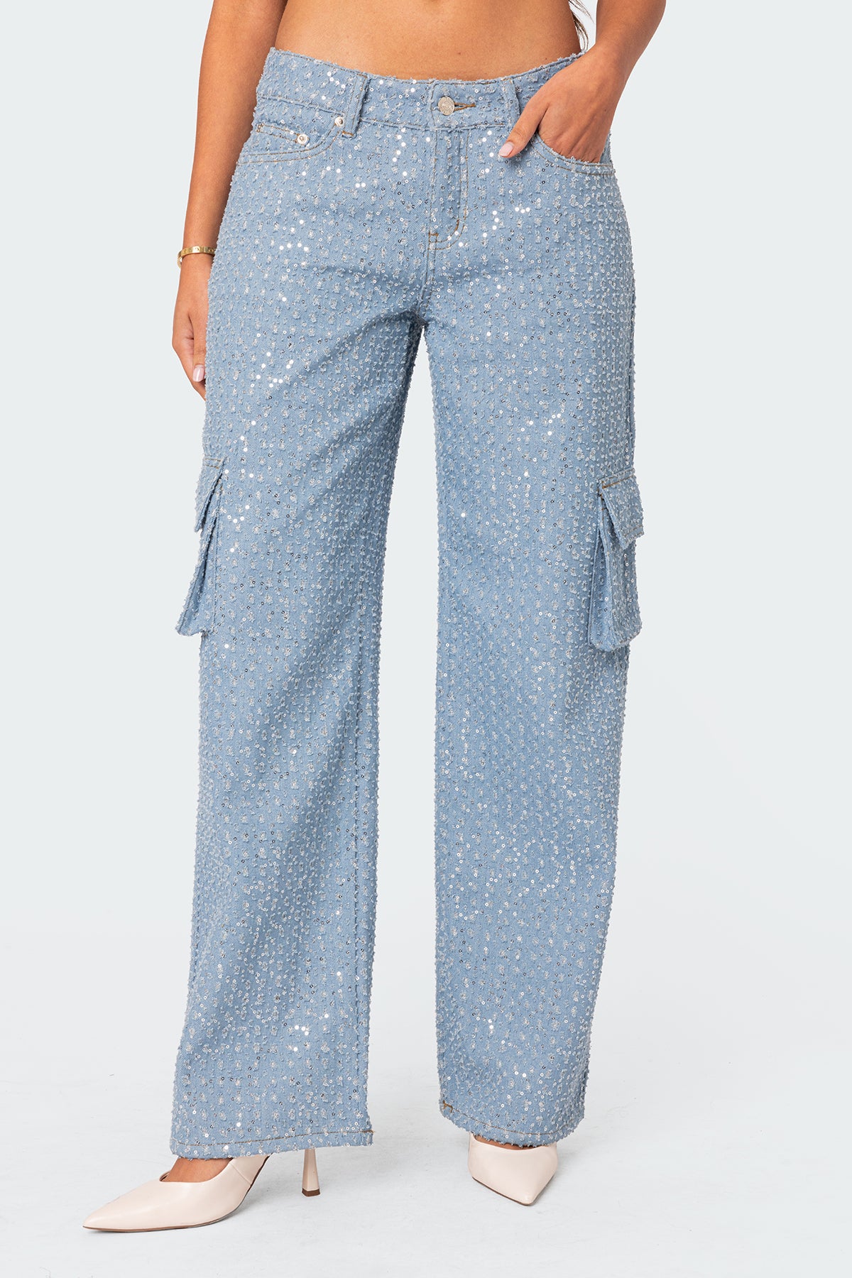 Icing Sequin Low Rise Baggy Cargo Jeans-Juice Dress