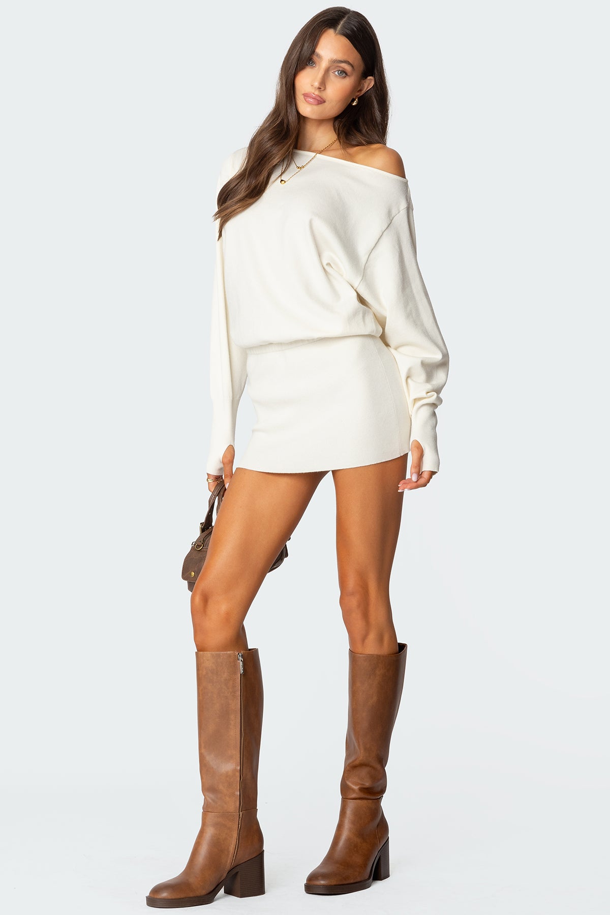 Eve Off Shoulder Knit Mini Dress-Juice Dress